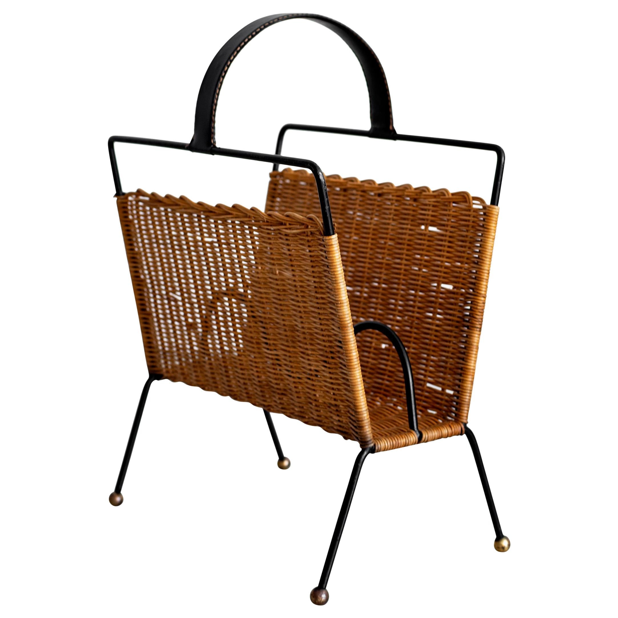 Jacques Adnet Wicker Magazine Rack