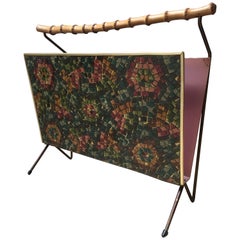 Jacques Adnet Wood and Painted Metal Magazine Rack, Flowers Decor, French 1960s