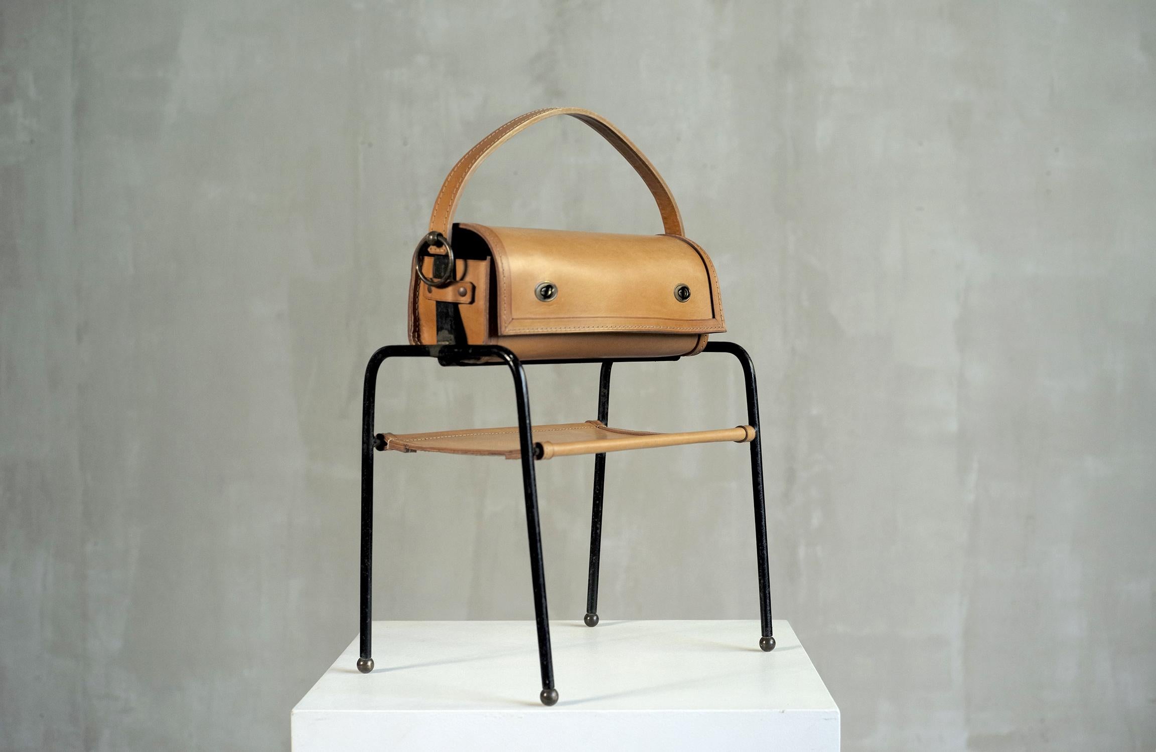 Mid-Century Modern Jacques Adnet, Sewing box in Lacquered Metal and Leather, France 1950 For Sale