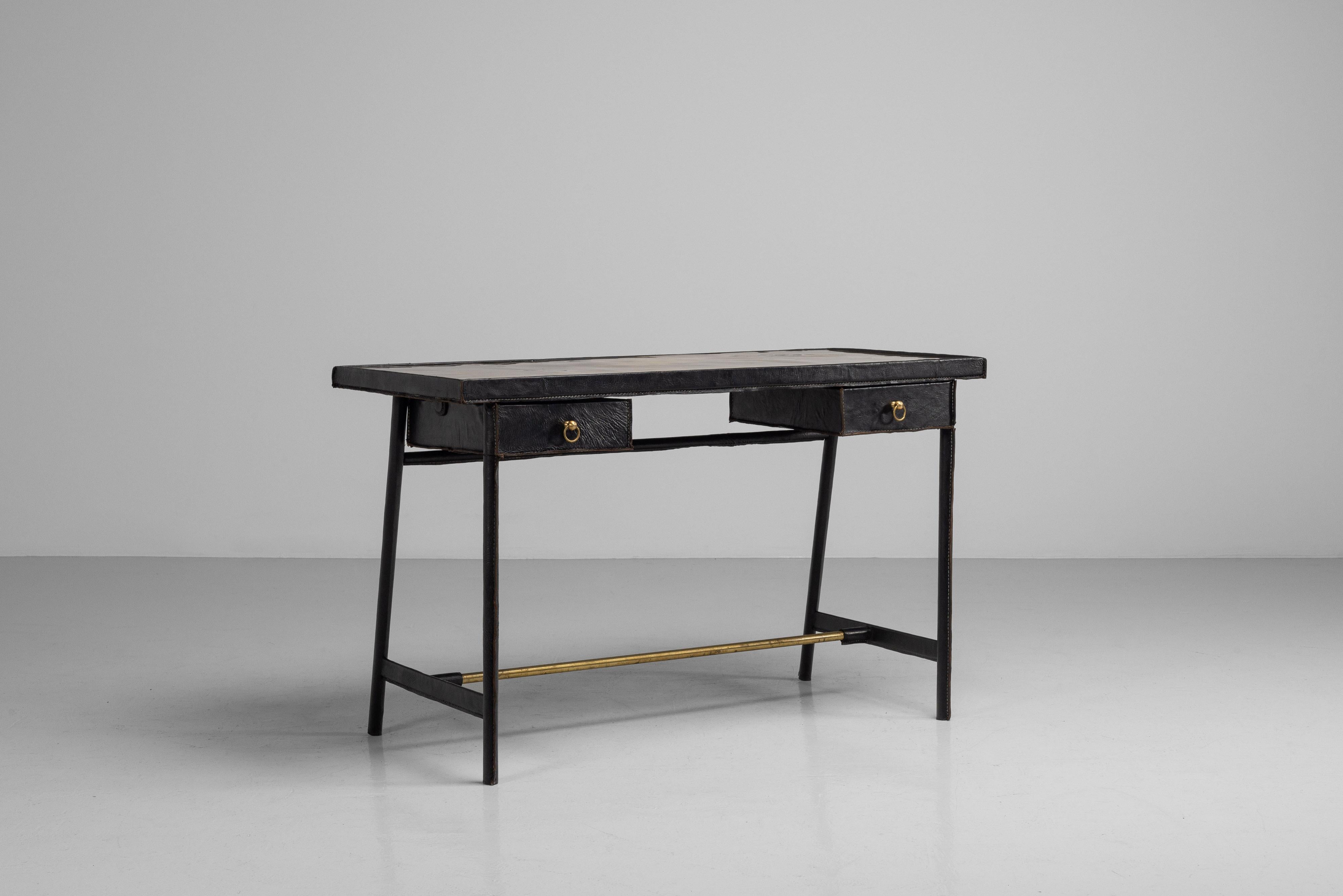 Jacques Adnet writing desk in leather France 1950 For Sale 3