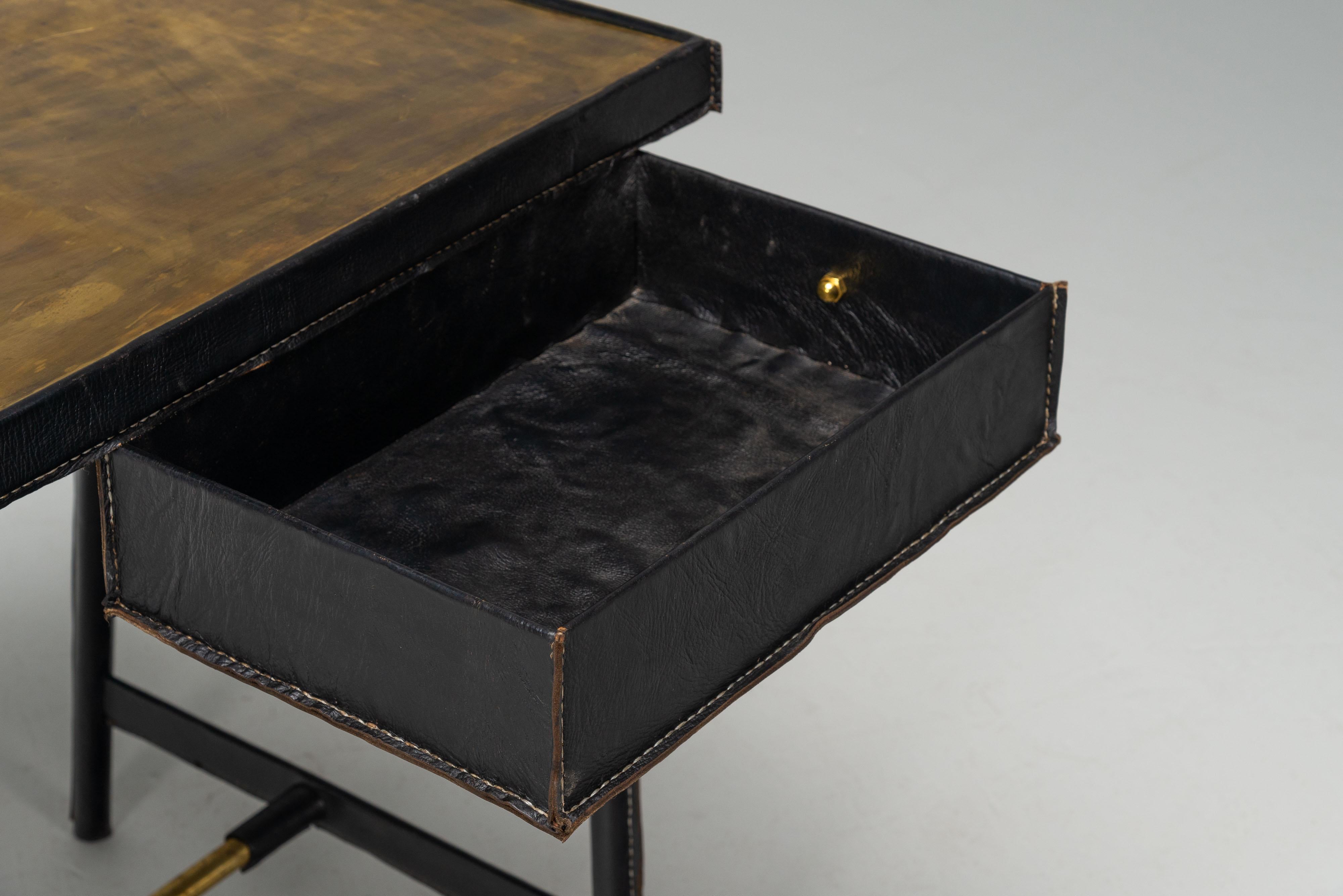 Jacques Adnet writing desk in leather France 1950 For Sale 5