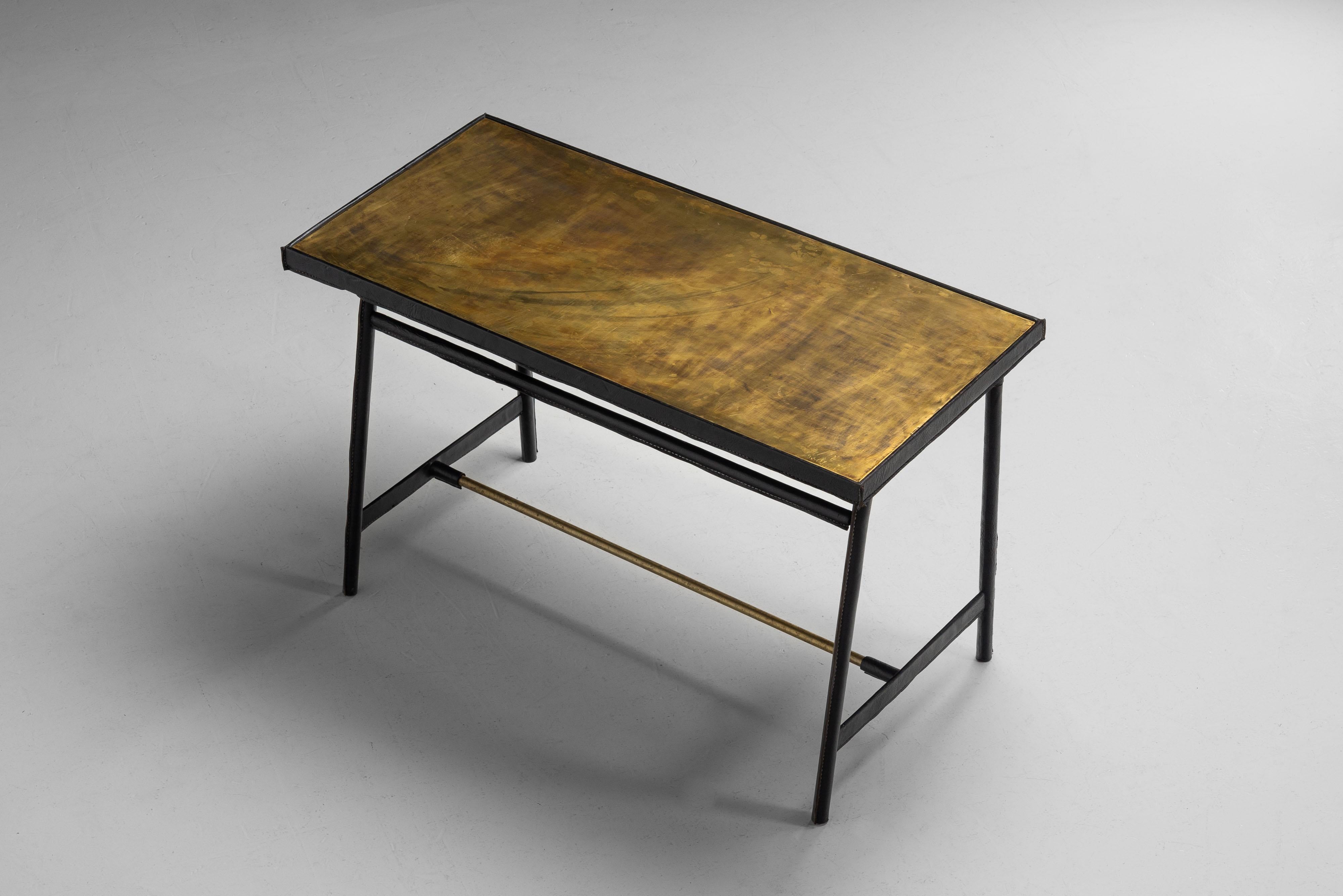 Jacques Adnet writing desk in leather France 1950 For Sale 6