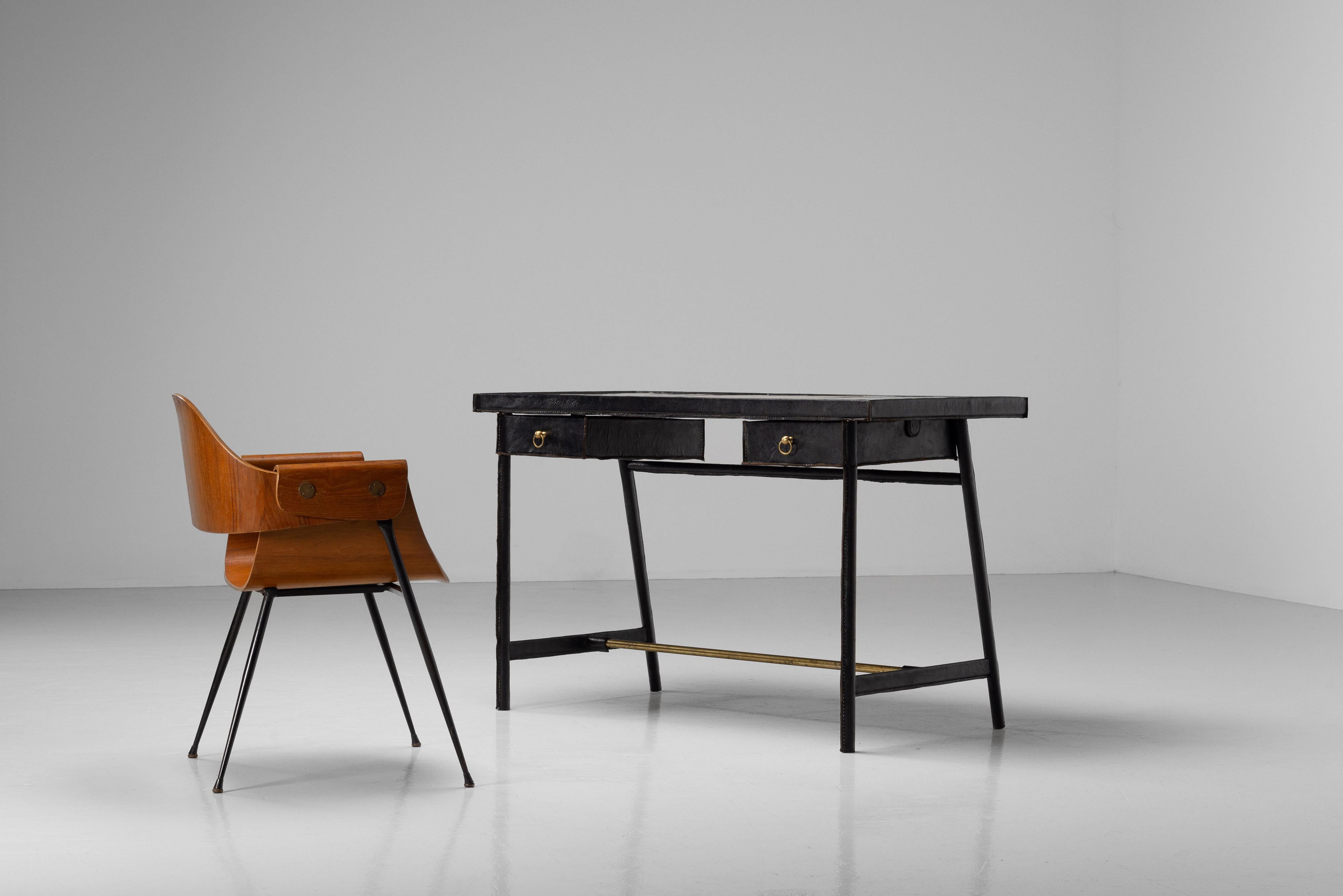 Jacques Adnet writing desk in leather France 1950 For Sale 10