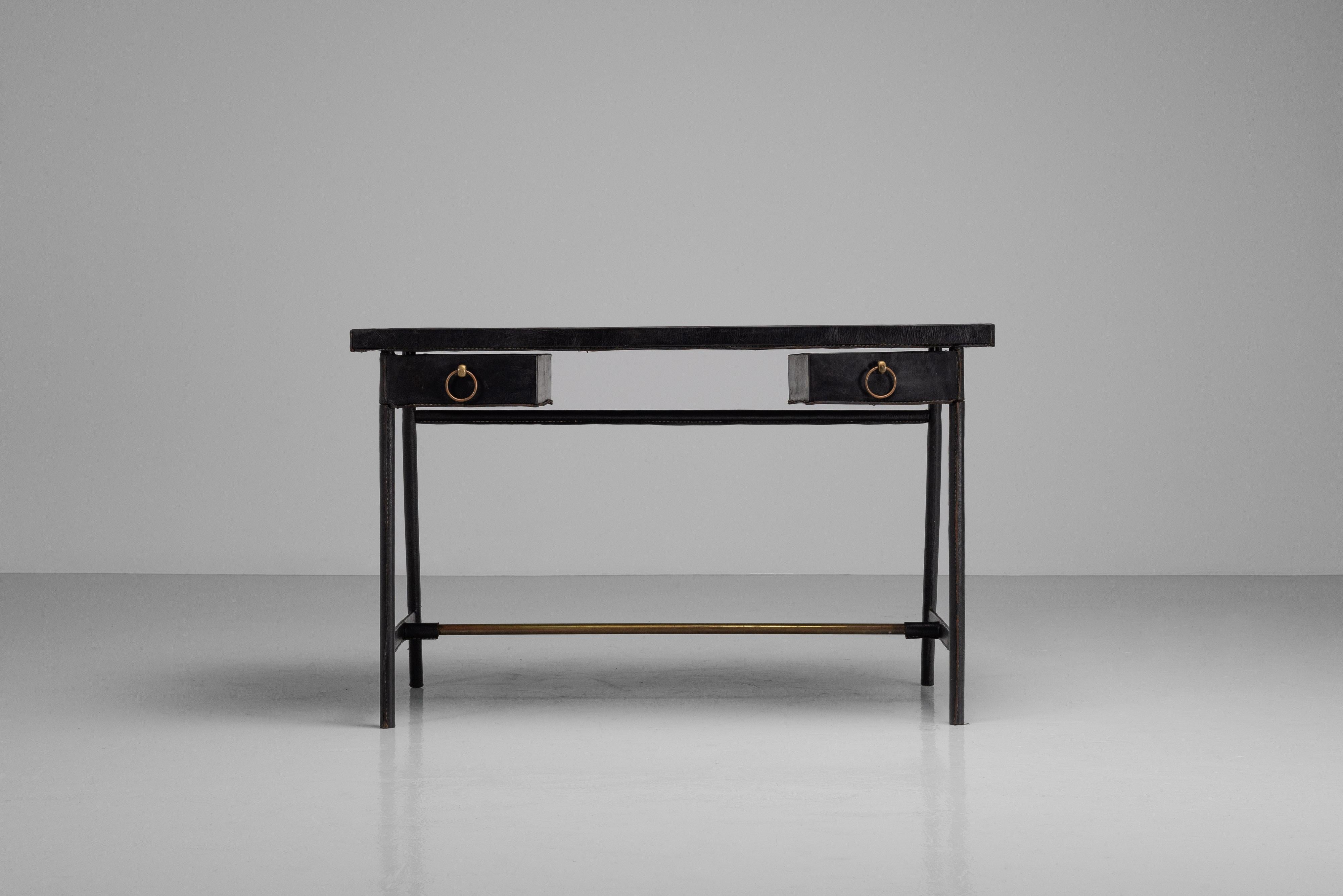 Jacques Adnet writing desk made in France 1950 For Sale 4
