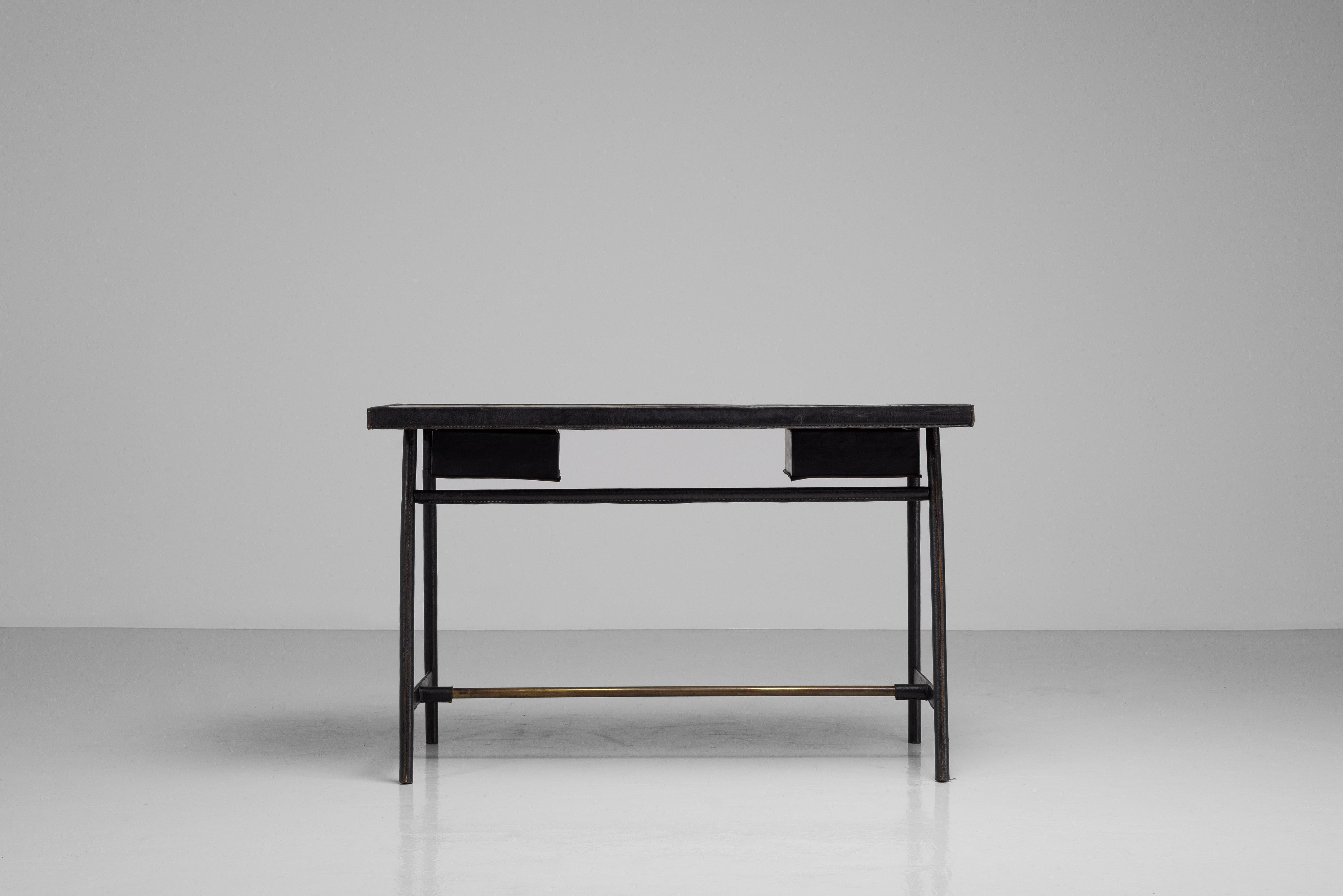 Jacques Adnet writing desk made in France 1950 For Sale 11