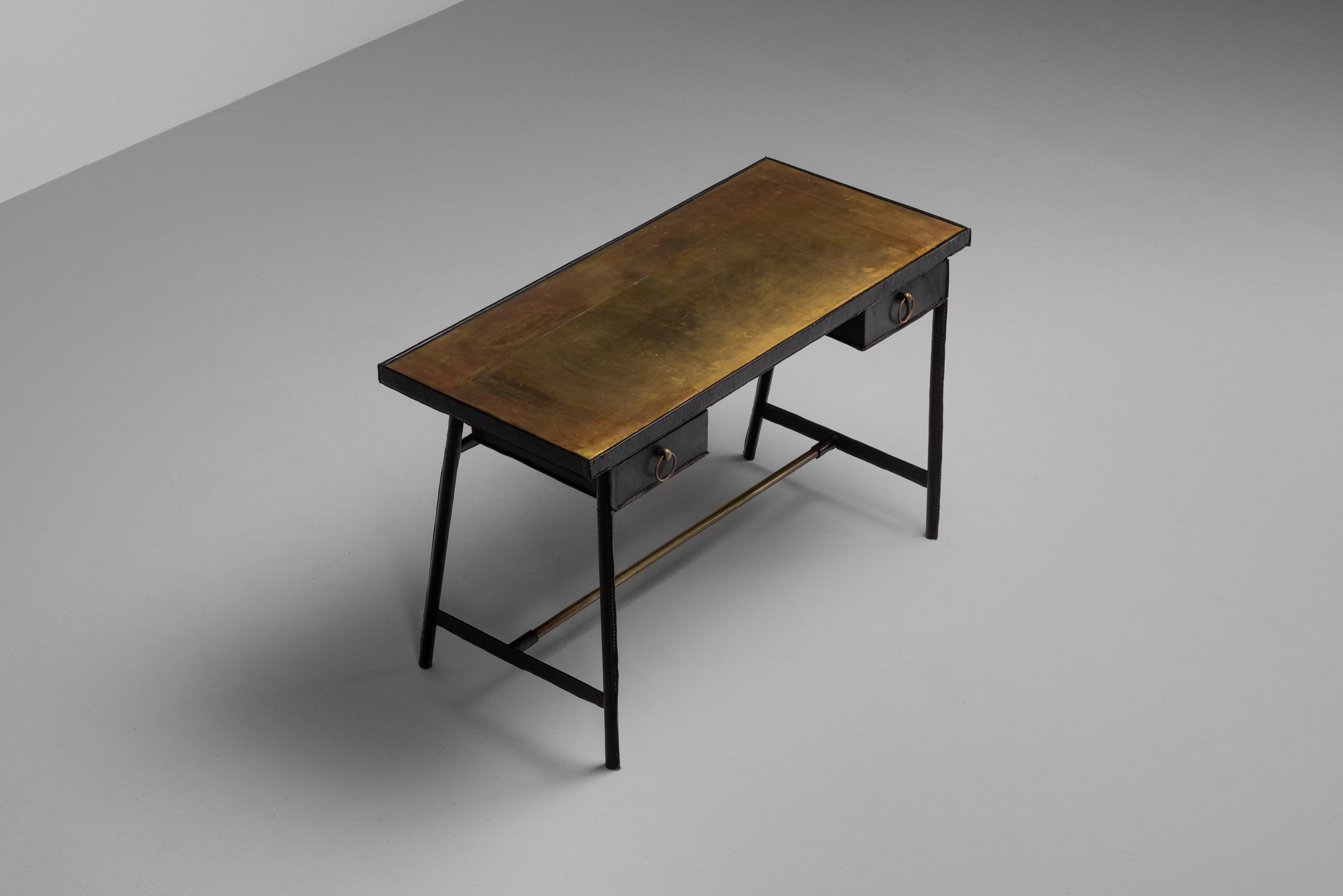 Mid-Century Modern Jacques Adnet writing desk made in France 1950 For Sale