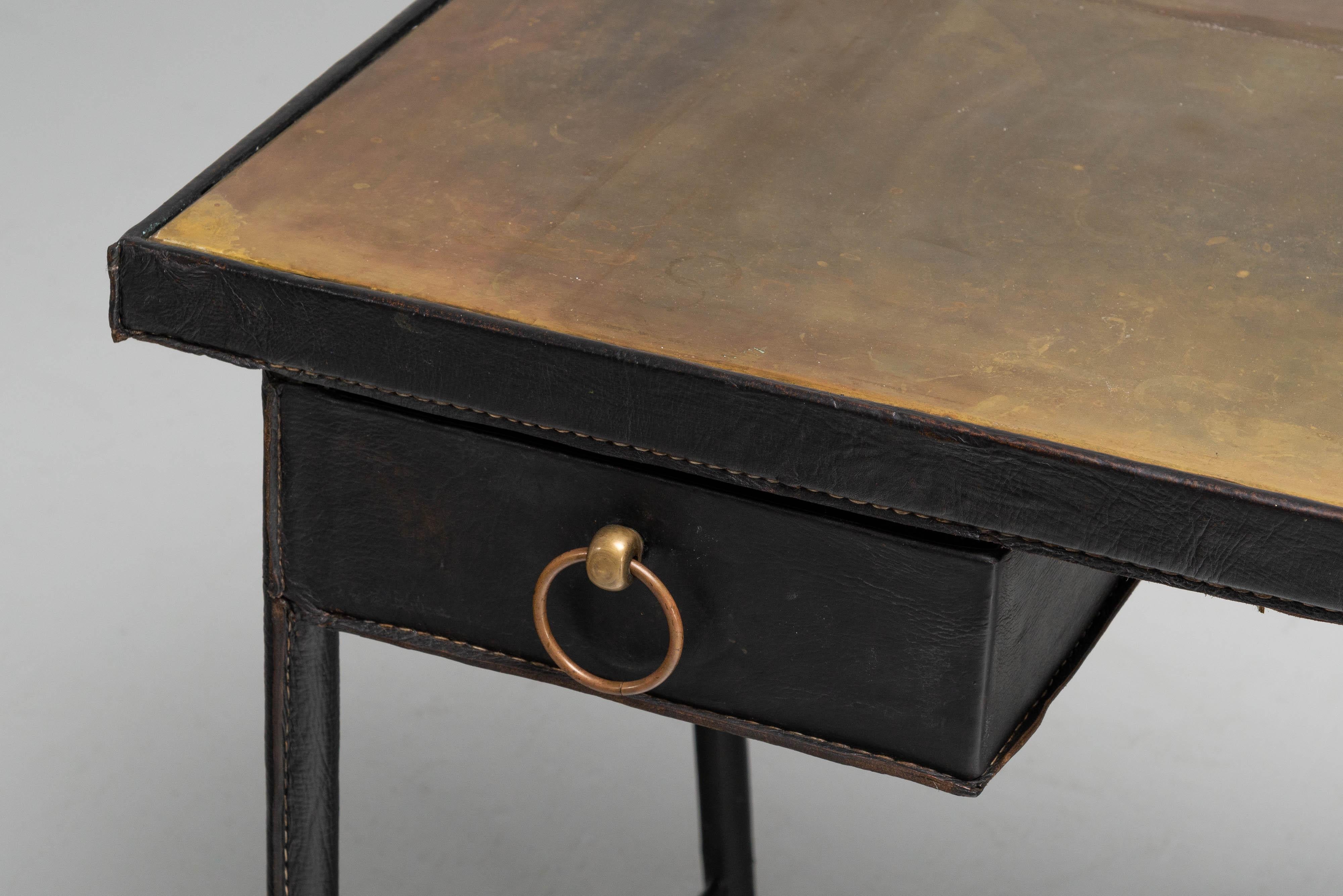 French Jacques Adnet writing desk made in France 1950 For Sale