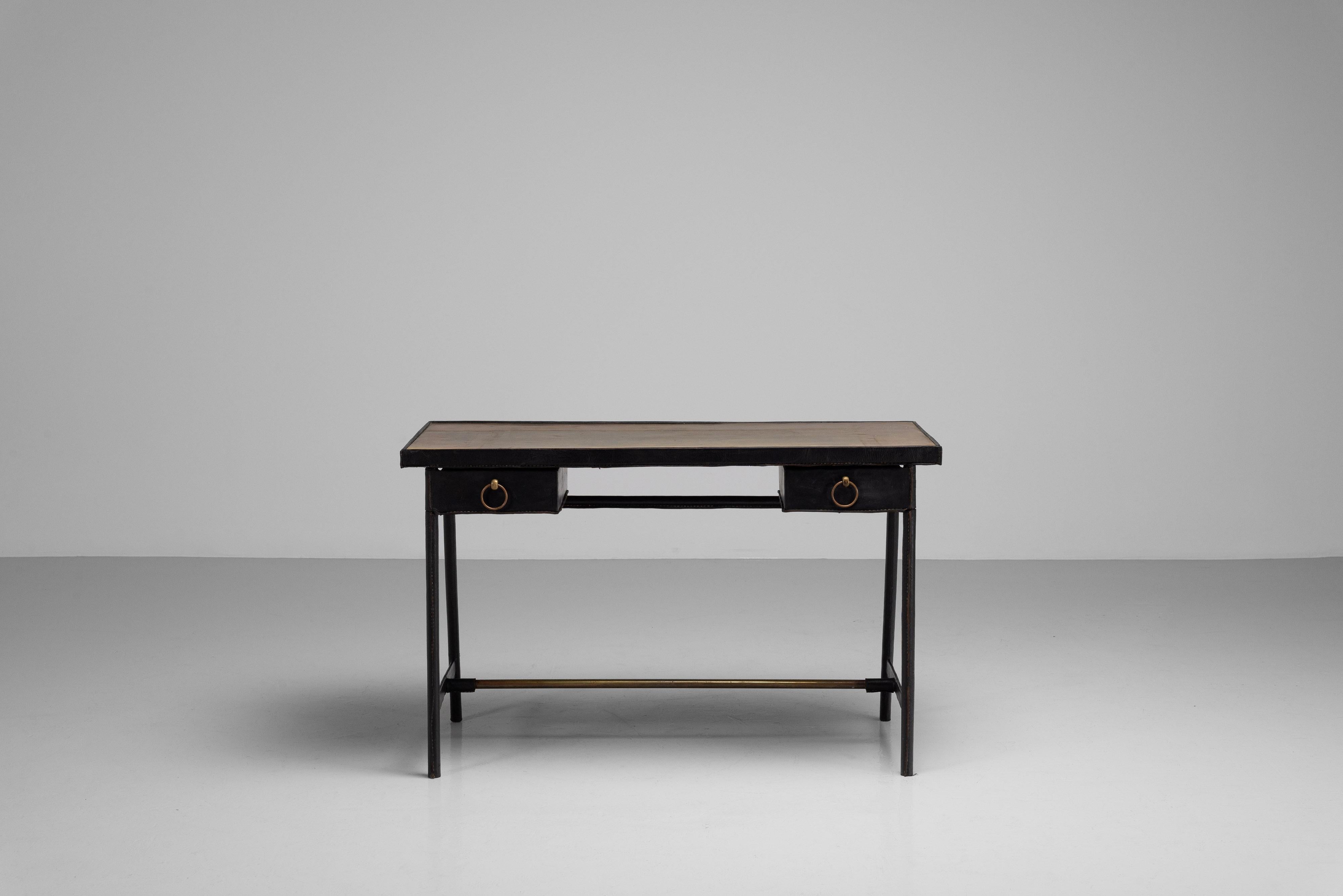 Jacques Adnet writing desk made in France 1950 In Good Condition In Roosendaal, Noord Brabant