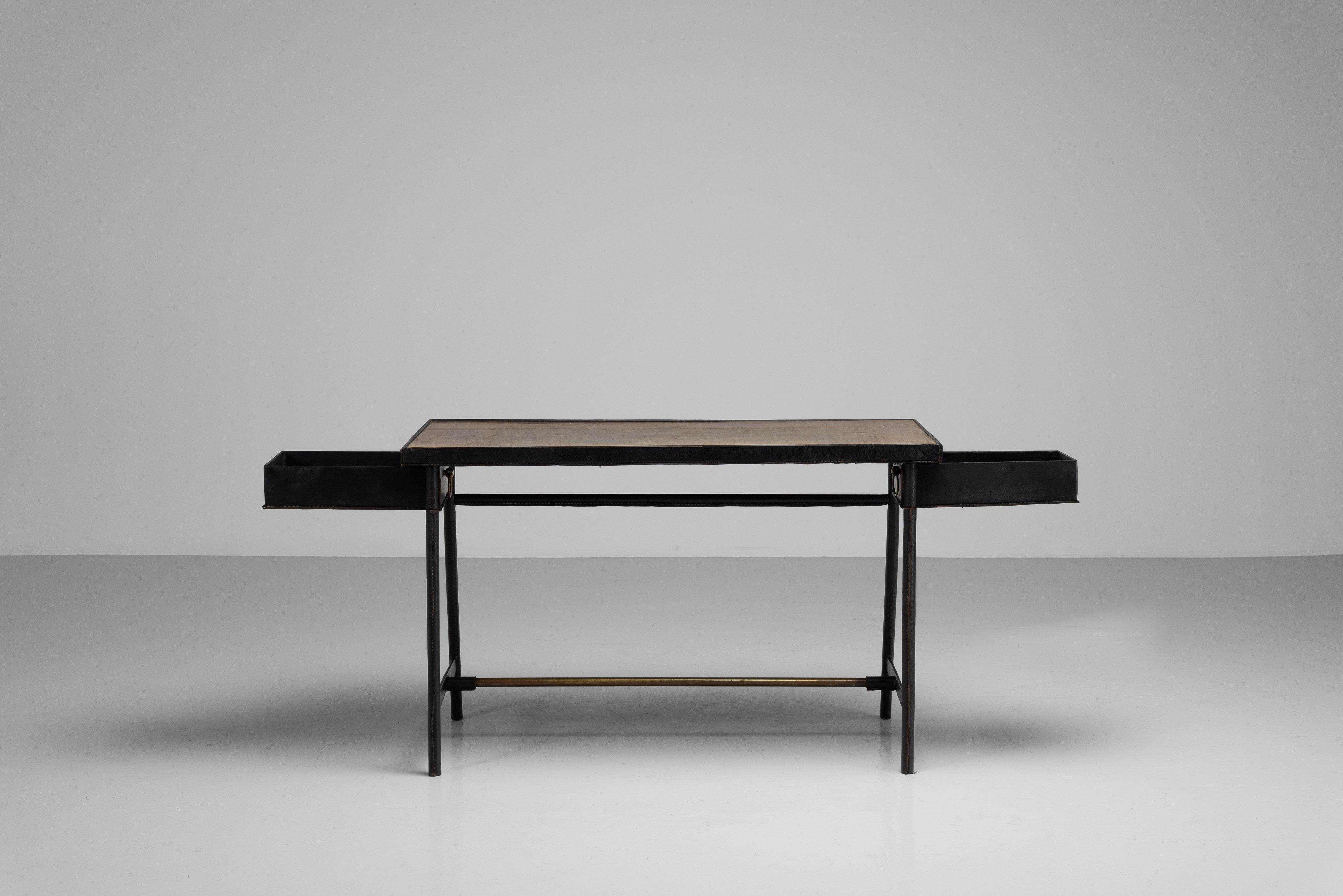 Mid-20th Century Jacques Adnet writing desk made in France 1950 For Sale
