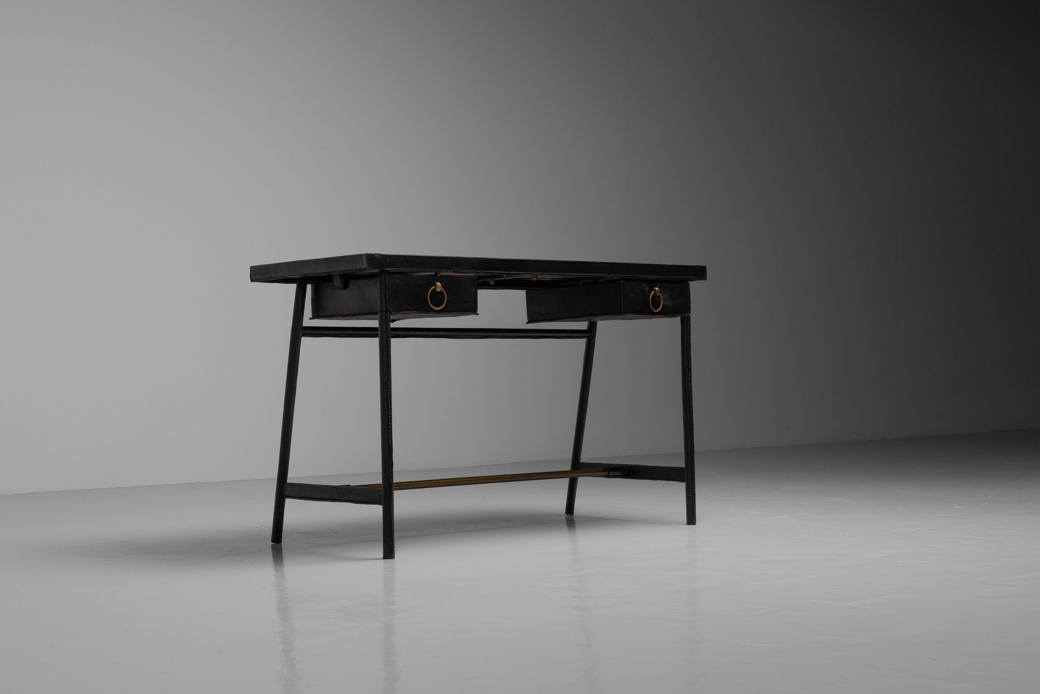 Brass Jacques Adnet writing desk made in France 1950