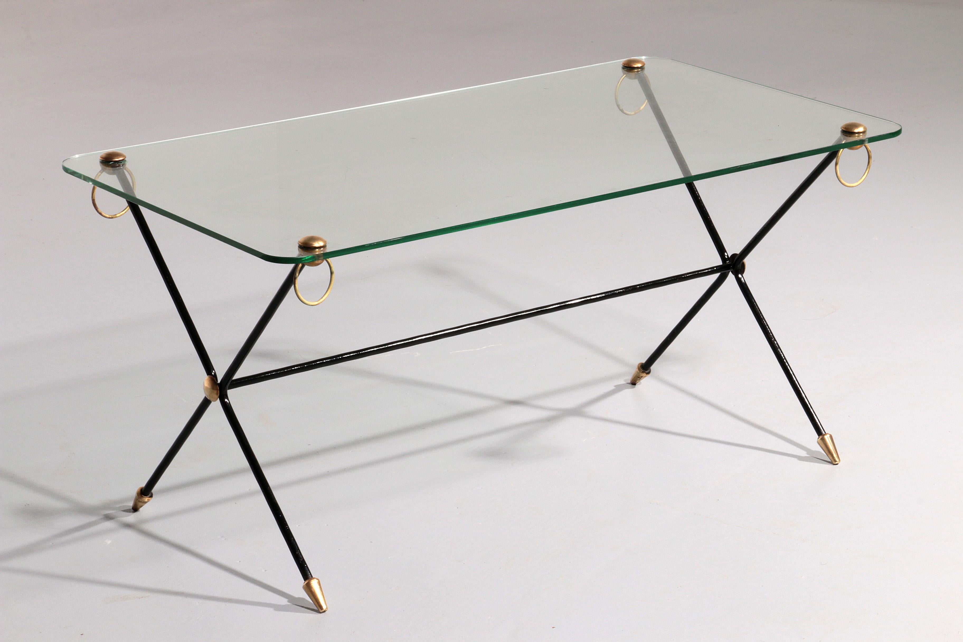 Mid-Century Modern Jacques Adnet X-Base Coffee Table, 1960 Vintage Design For Sale