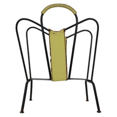 Jacques Adnet Yellow Leather and Black Iron Magazine Rack, 1950, France