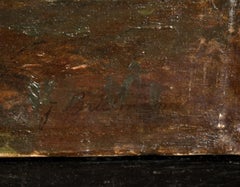 19th Century French Barbizon Signed Oil Painting Cattle & Dog in Rural Lane