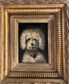 Portrait of a Cat with Blue Bow and Portrait of a Bichon with a Bell.