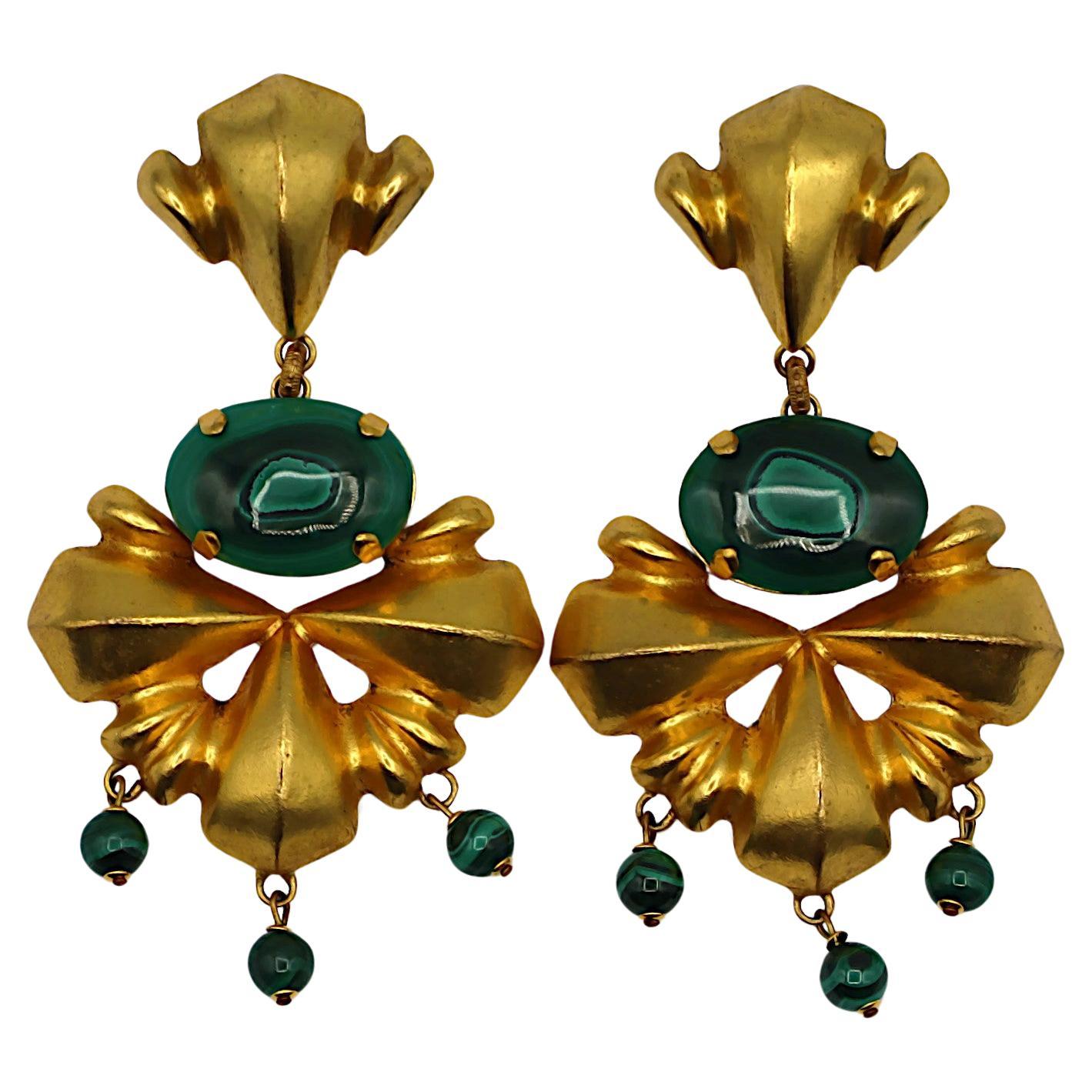 JACQUES AN LANH Vintage Oversized Gold Tone Dangling Earrings For Sale