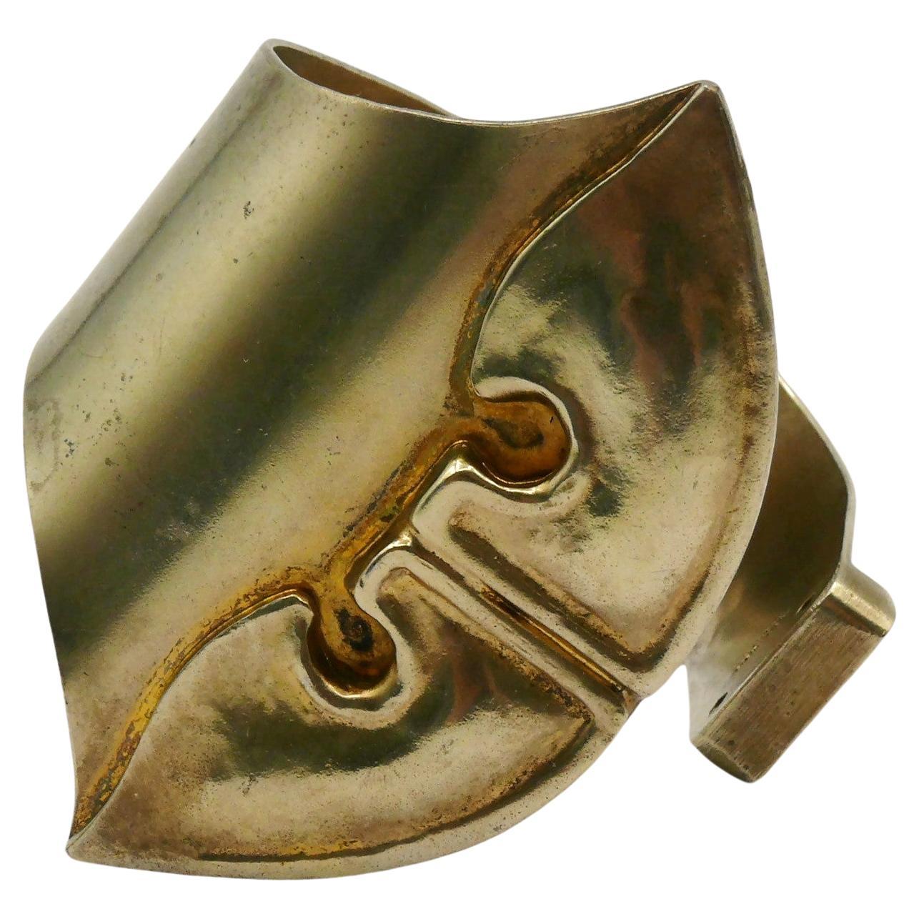 JACQUES AN LANH Vintage Sculptural Brass Cuff Bracelet