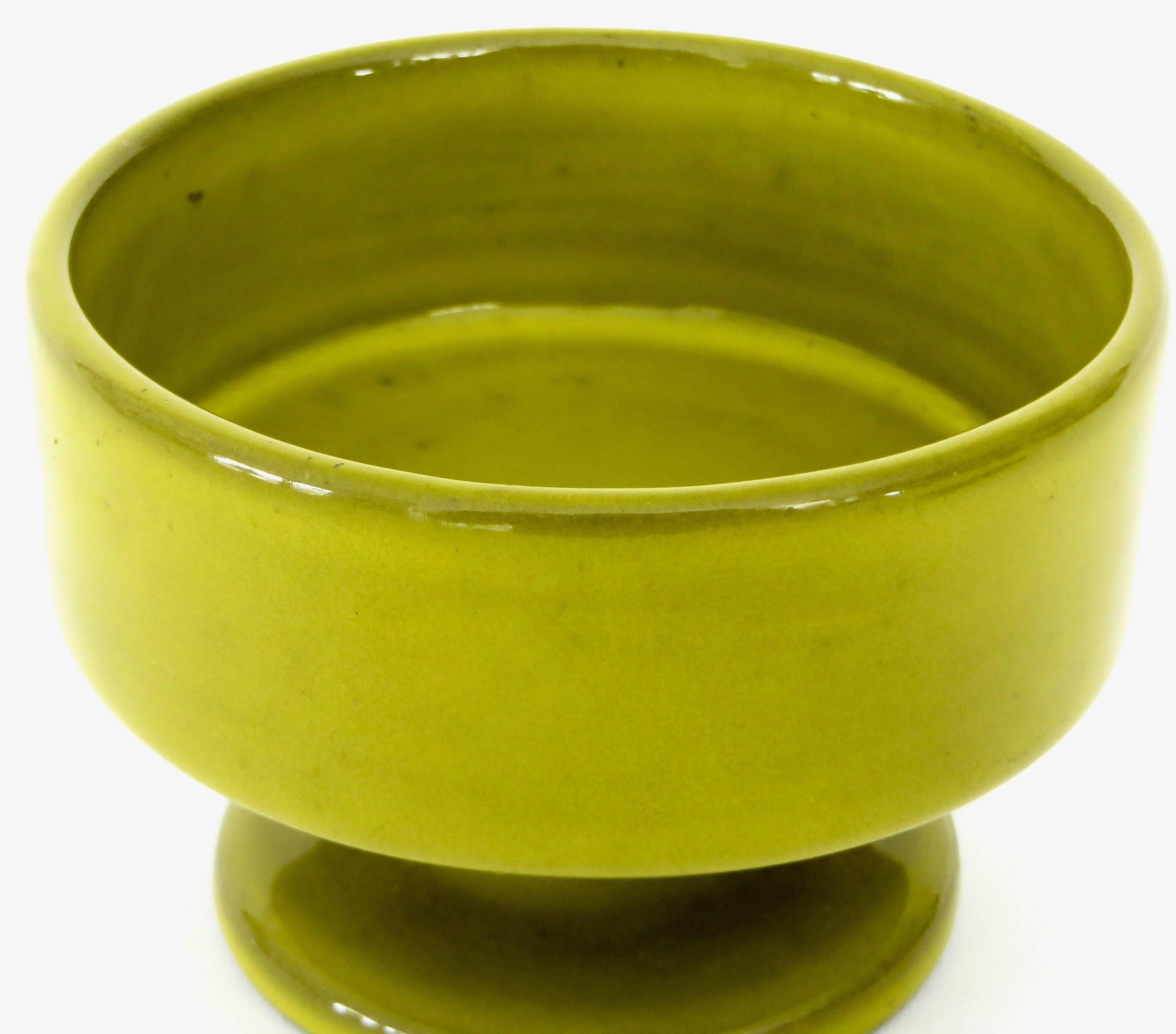 A small French artists Jacques and Dani Ruelland chartruese green low ceramic chalice.
Signed Ruelland.