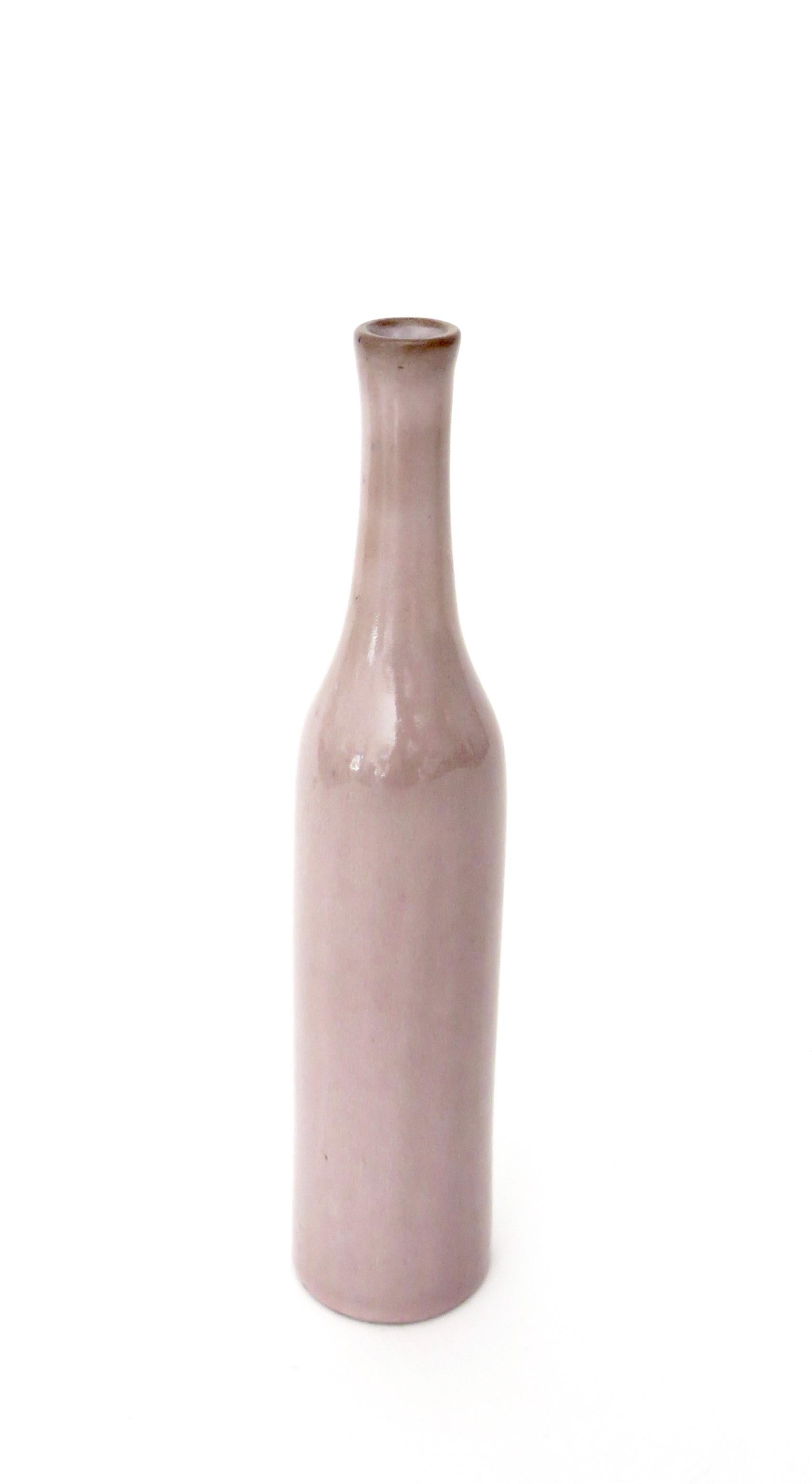 Mid-Century Modern Jacques and Dani Ruelland French Ceramic Bottle in Pale Rose Lavender Glaze