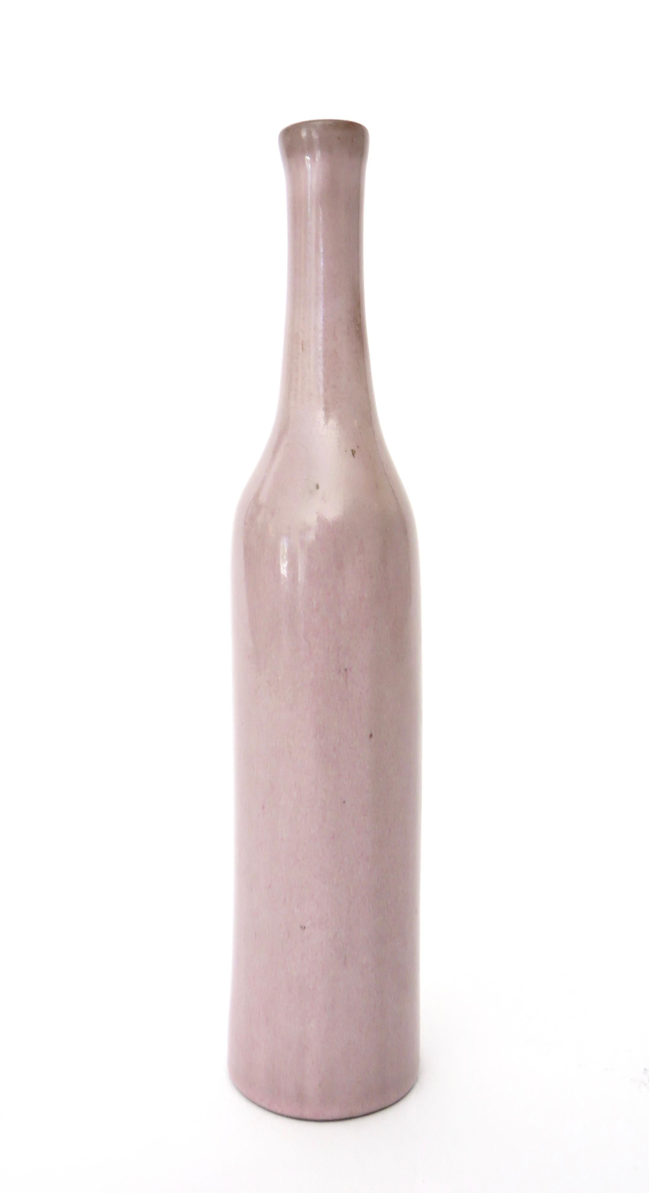Mid-20th Century Jacques and Dani Ruelland French Ceramic Bottle in Pale Rose Lavender Glaze