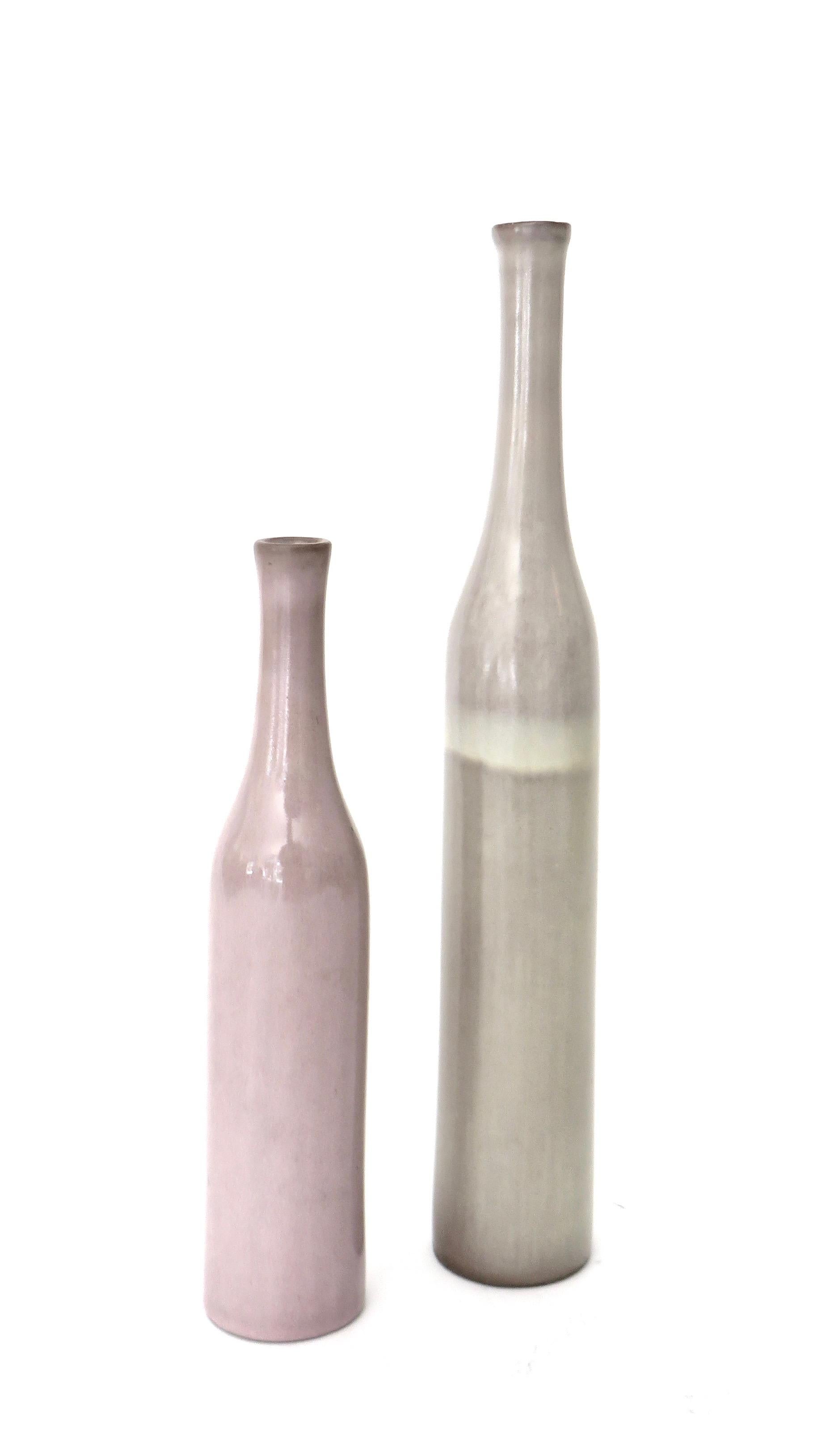Mid-20th Century Jacques and Dani Ruelland French Ceramic Bottle In Pale Gray to Lavender Glaze