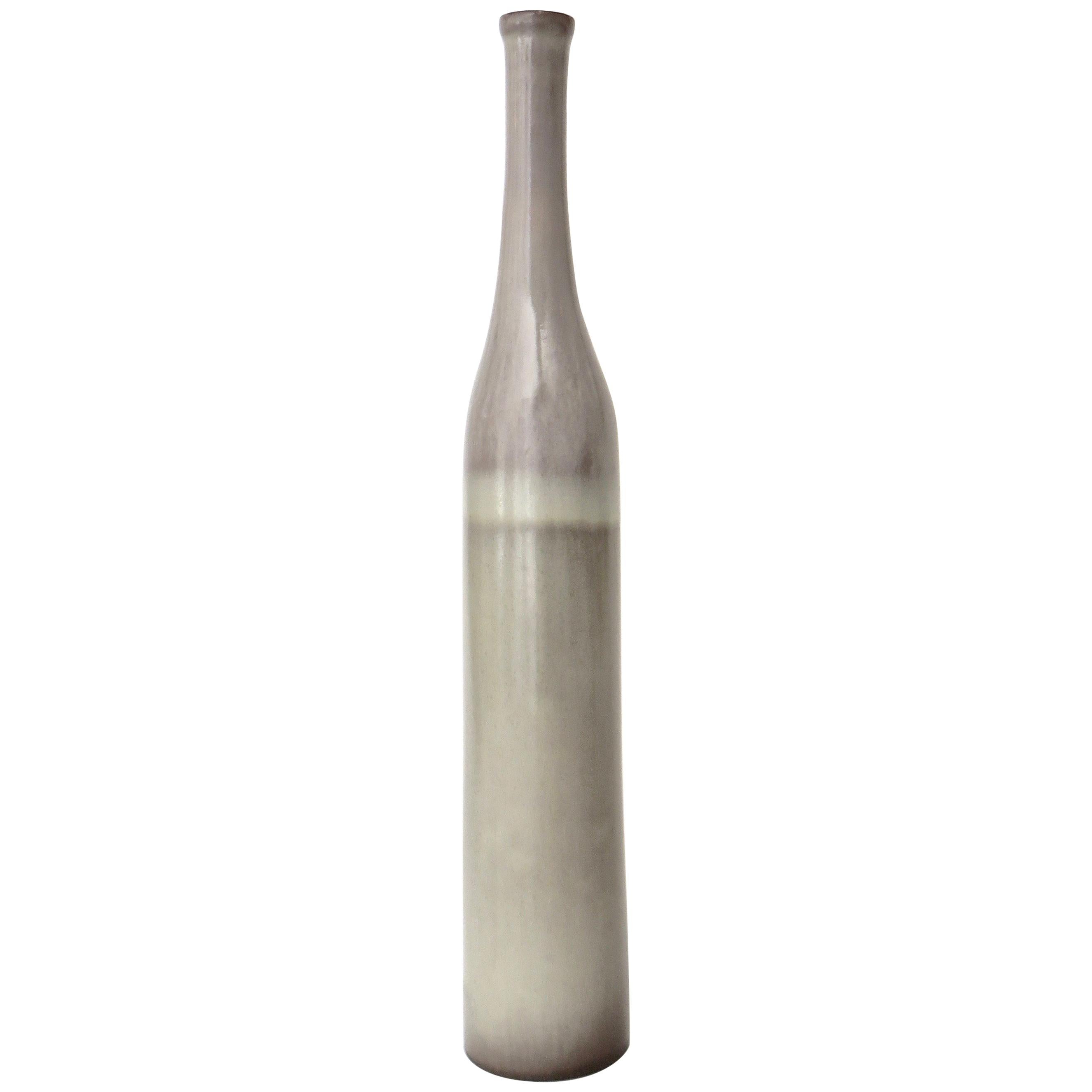 Jacques and Dani Ruelland French Ceramic Bottle In Pale Gray to Lavender Glaze