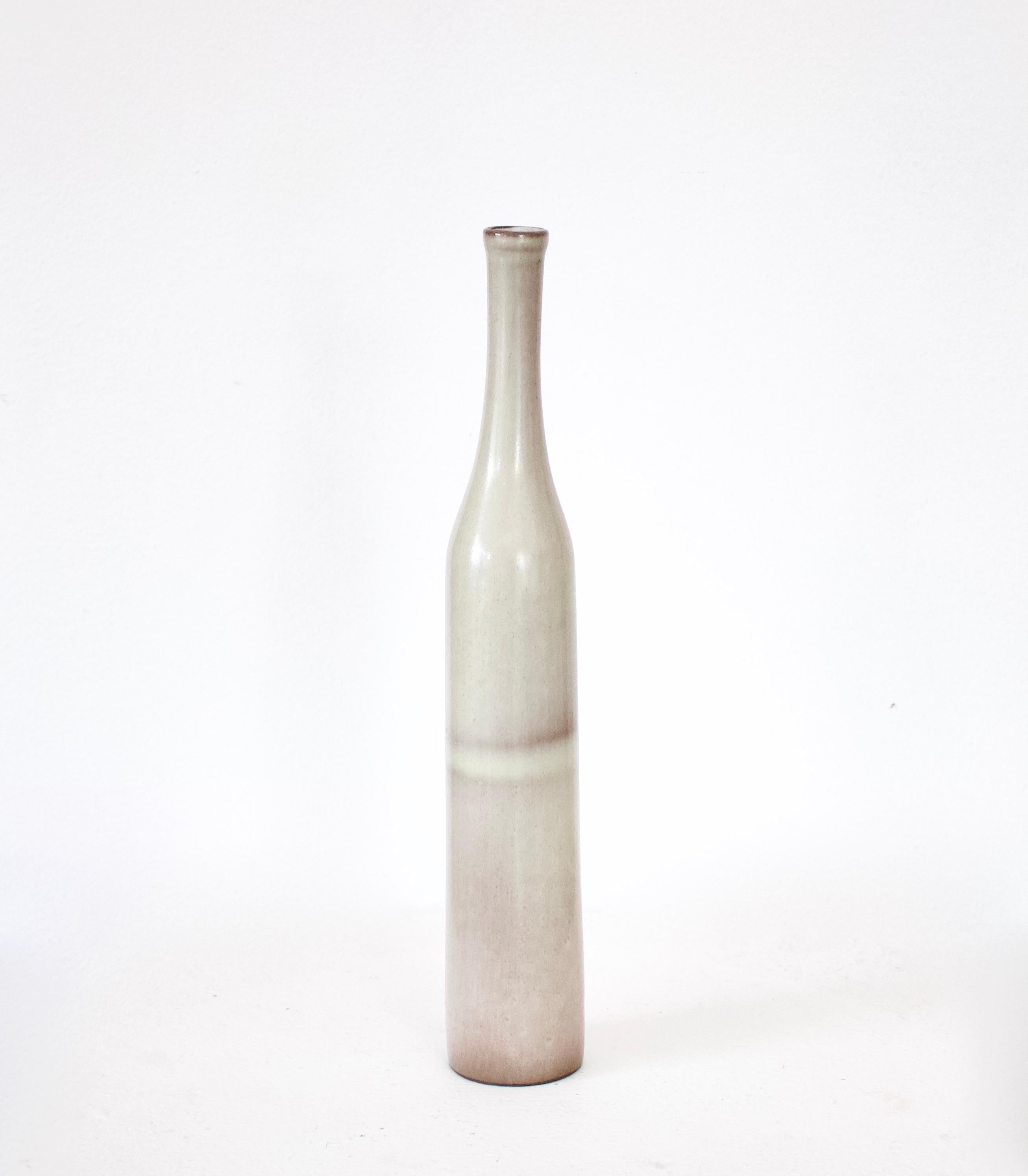 Mid-Century Modern Jacques and Dani Ruelland French Ceramic Bottle in Pale Gray to Lavender Glaze For Sale