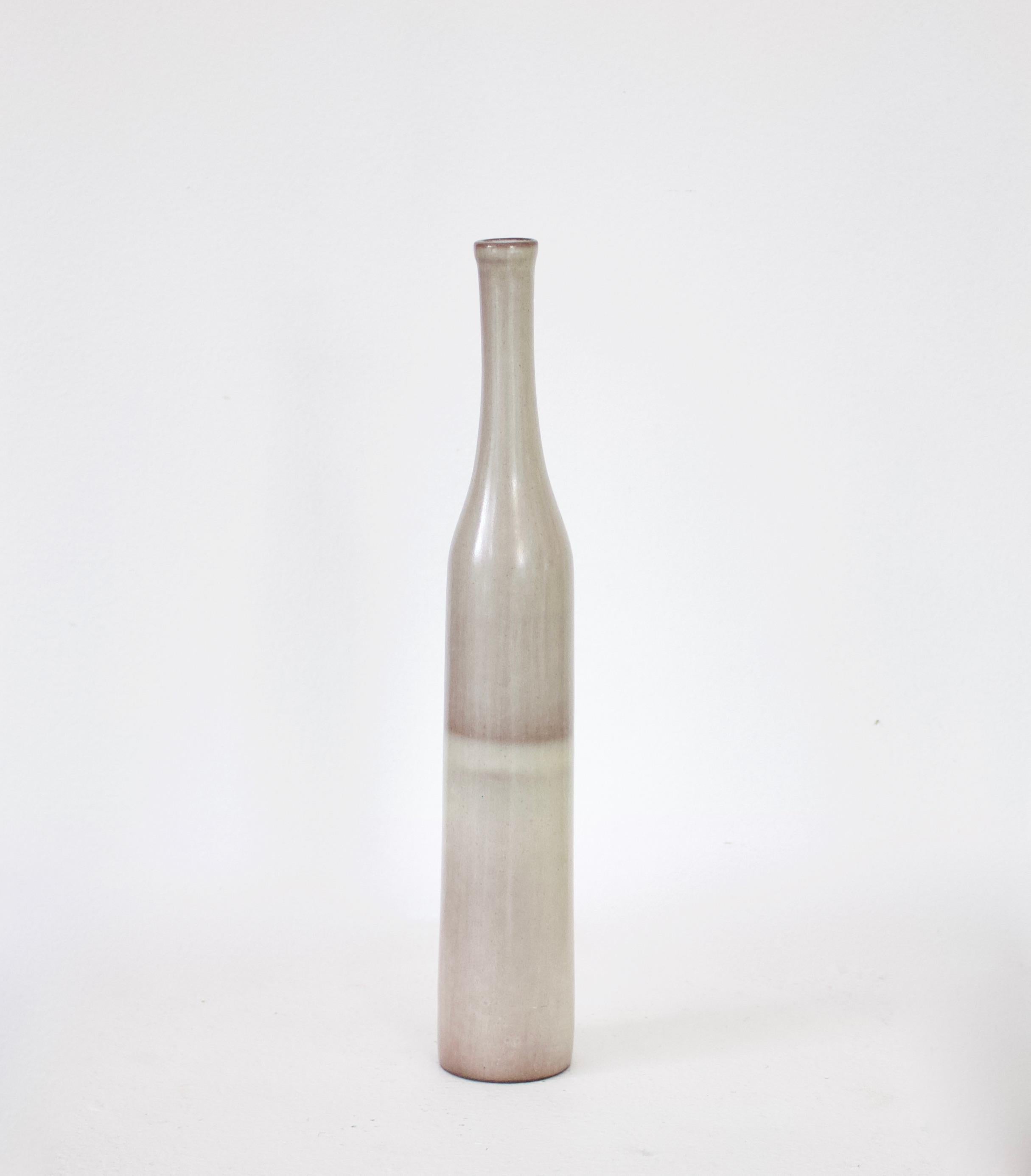 Mid-20th Century Jacques and Dani Ruelland French Ceramic Bottle in Pale Gray to Lavender Glaze For Sale