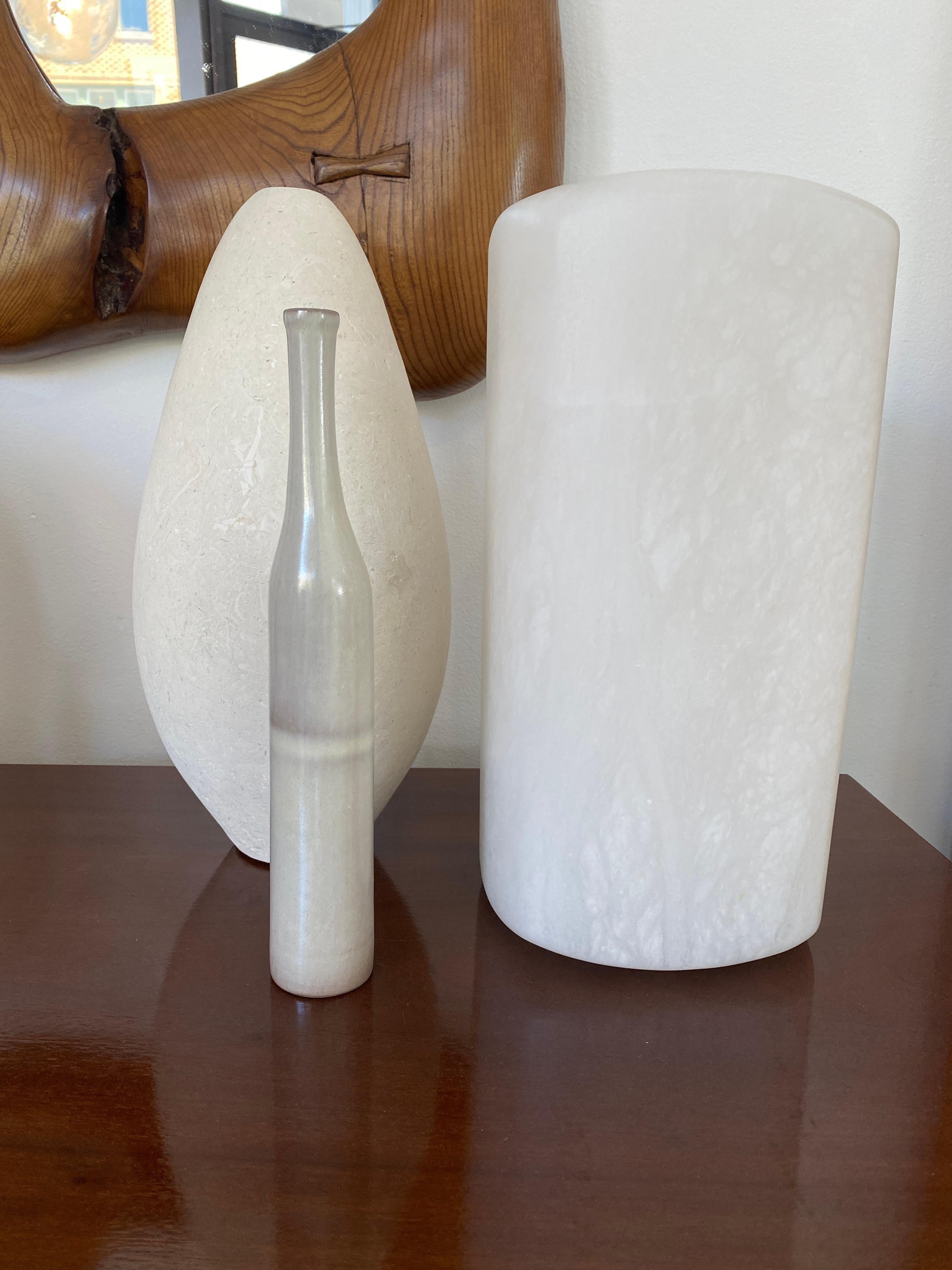 Jacques and Dani Ruelland French Ceramic Bottle in Pale Gray to Lavender Glaze For Sale 3