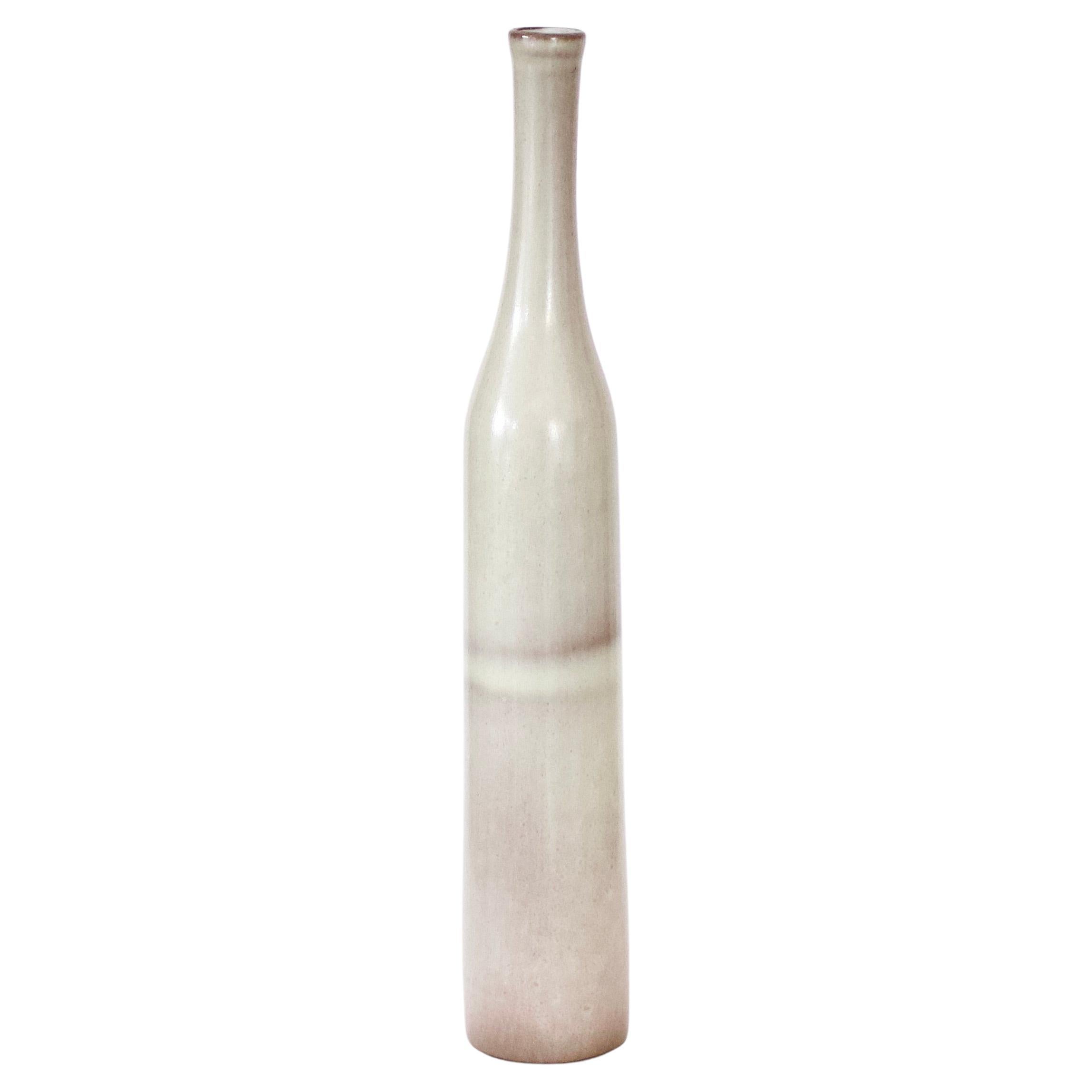 Jacques and Dani Ruelland French Ceramic Bottle in Pale Gray to Lavender Glaze For Sale