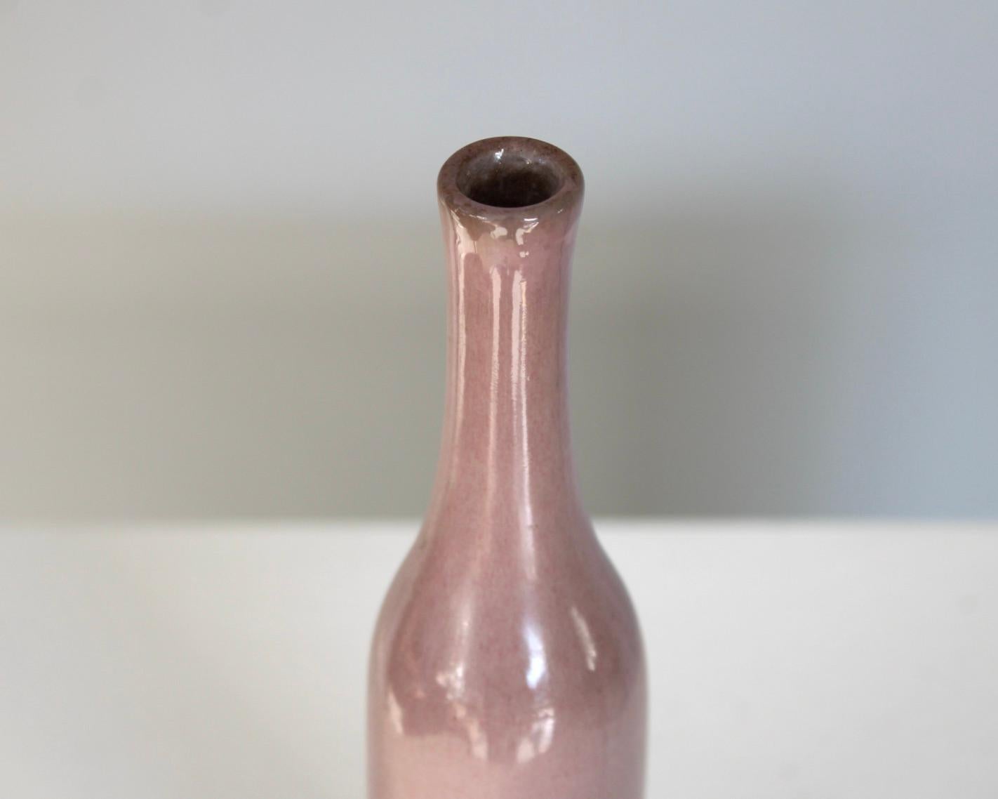 Jacques and Dani Ruelland French Ceramic Bottle in Pale Mauve Glaze For Sale 3