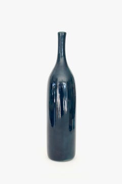 Jacques and Dani Ruelland Large Dark Blue French Ceramic Bottle or Vase