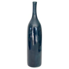 Jacques and Dani Ruelland Large Dark Blue French Ceramic Bottle or Vase