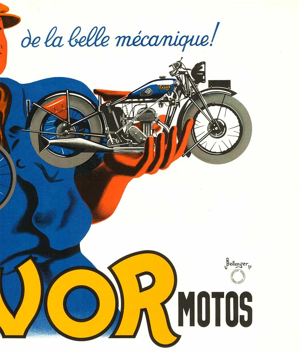 Cicli Originali Favor Motos  Poster francese d'epoca su biciclette e motociclette - Print Art Déco di Jacques & Pierre Bellenger