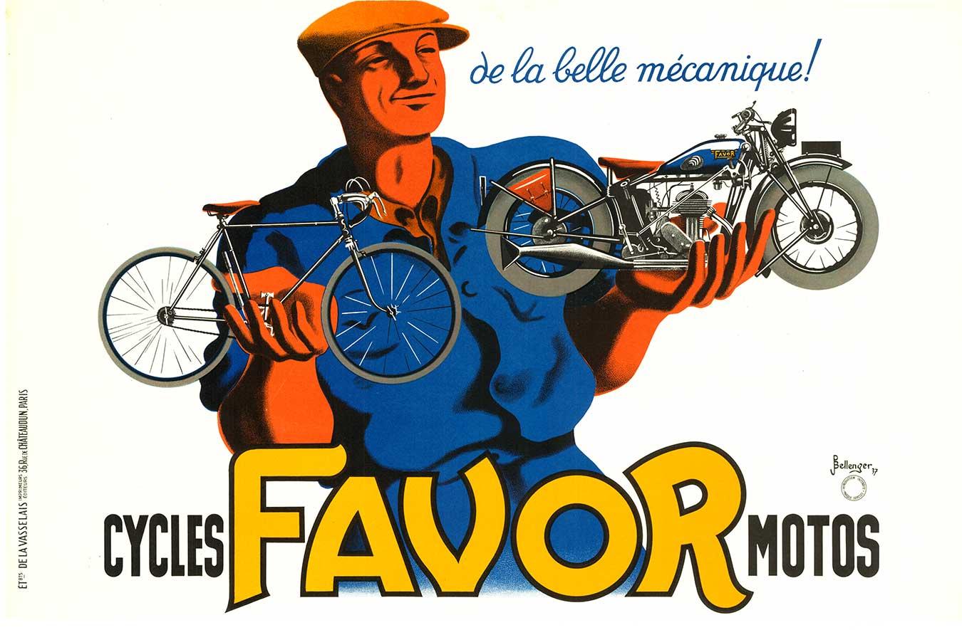 Cicli Originali Favor Motos  Poster francese d'epoca su biciclette e motociclette
