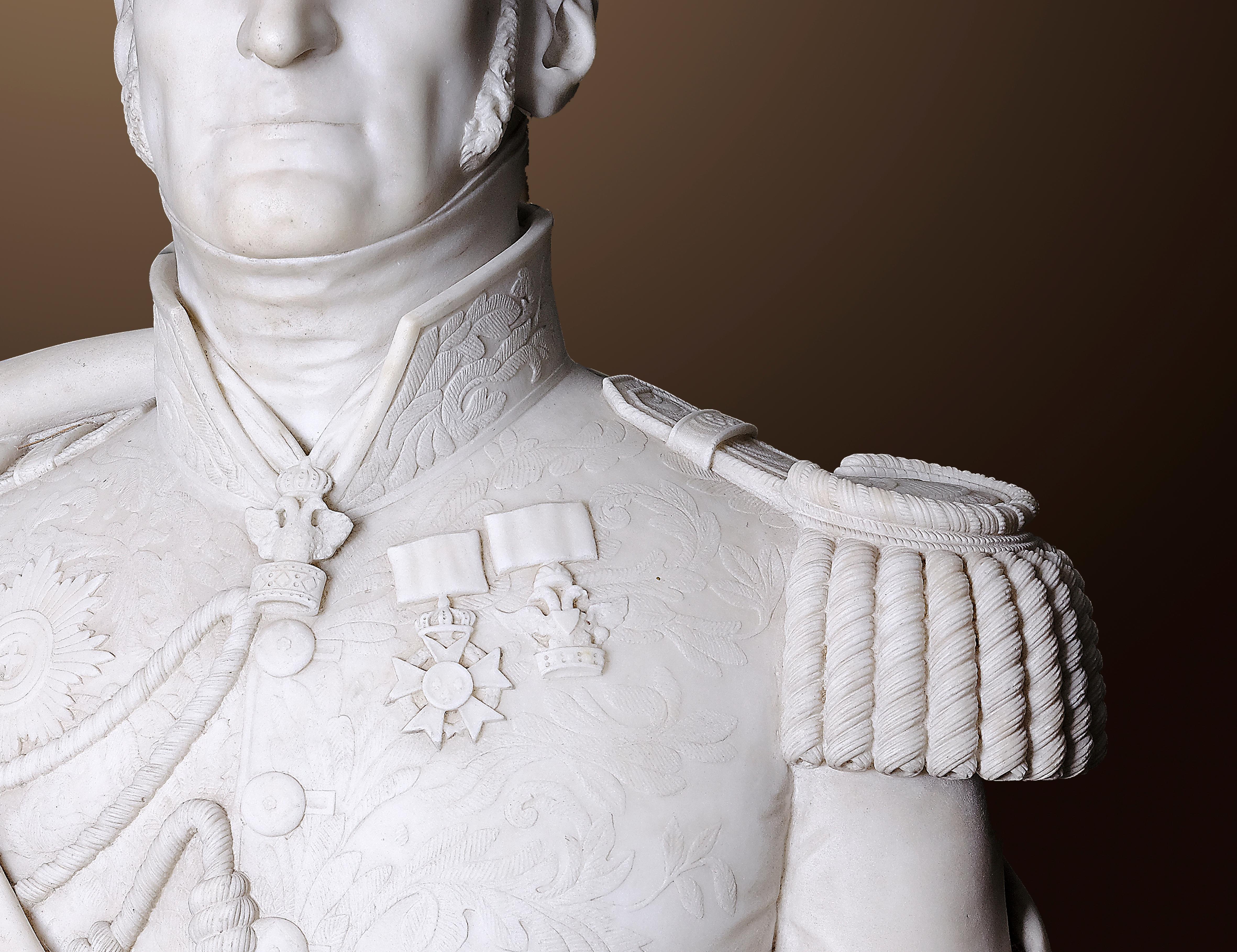 Ritratto del Maréchal di Francia Sylvain Charles Valée
Marmo
Altezza 69 cm, larghezza 61 cm
Firmato e datato 1827
sulla spalla destra, sul retro

Jacques Augustin Dieudonné, un importante scultore francese del XIX secolo, era noto per la sua abilità