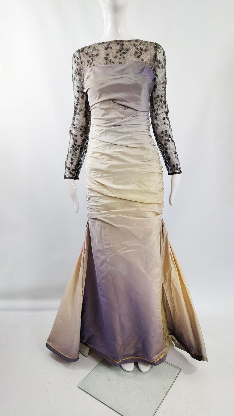 Jacques Azagury Vintage Ombré Seidentaft and Pailletten Spitze Abendkleid  Ballkleid Kleid im Angebot bei 1stDibs