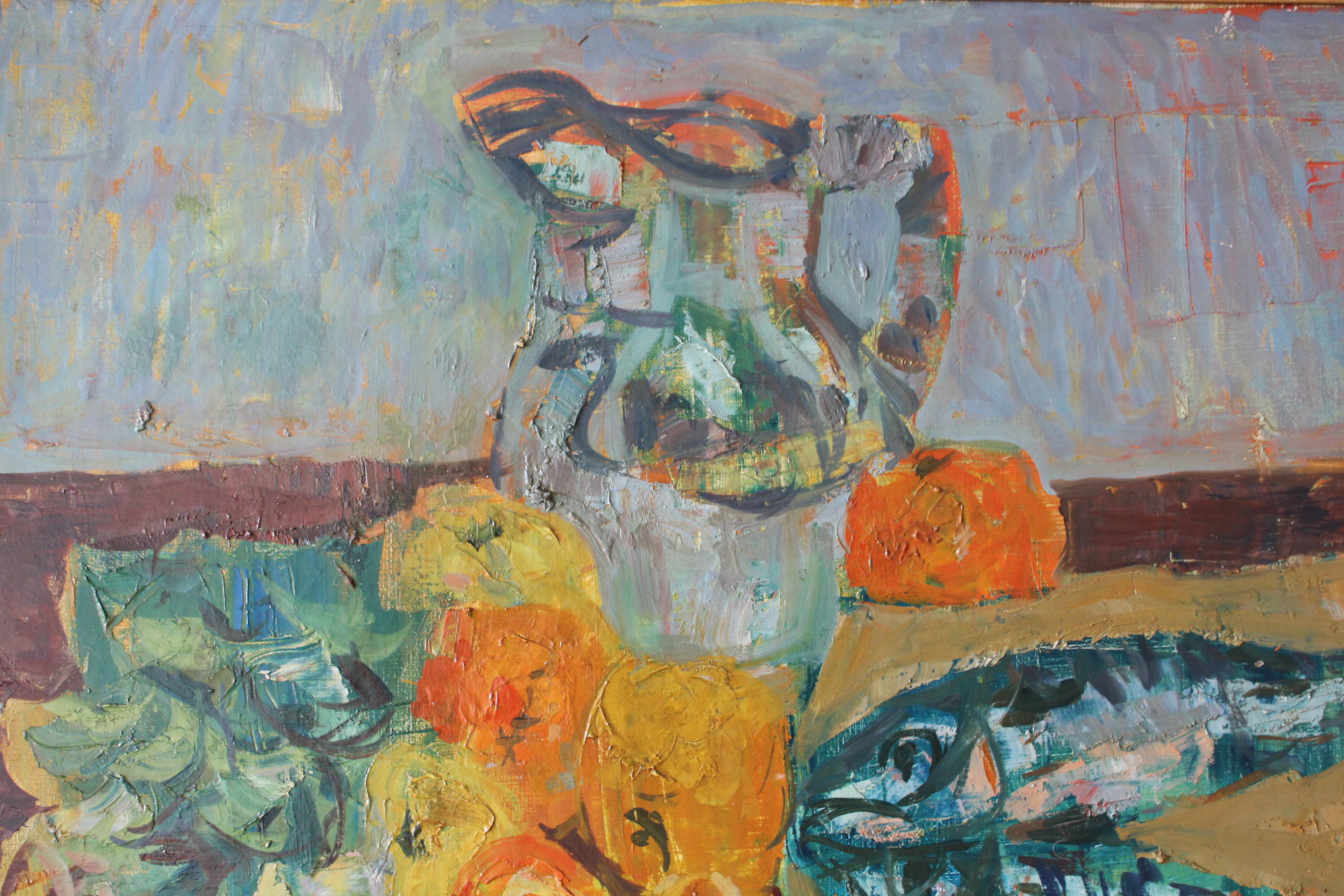 Vintage Stillleben von Fisch Mitte des Jahrhunderts post-impressionistischen Öl auf Leinwand Fisch (Grau), Still-Life Painting, von Jacques Barbacanne