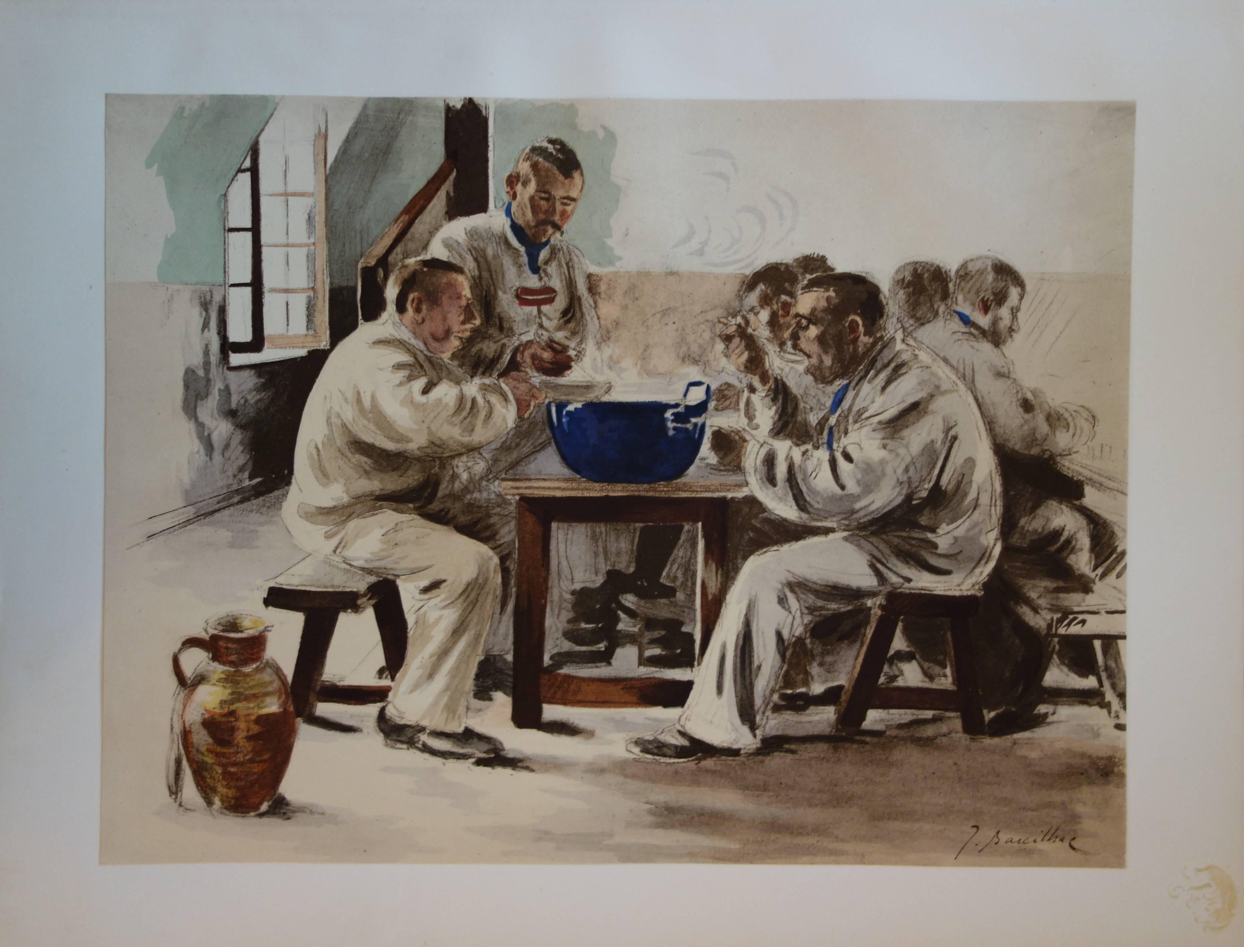 Supper für Matrosen  - Originallithographie - 1897 (Art nouveau), Print, von Jacques Baseilhac