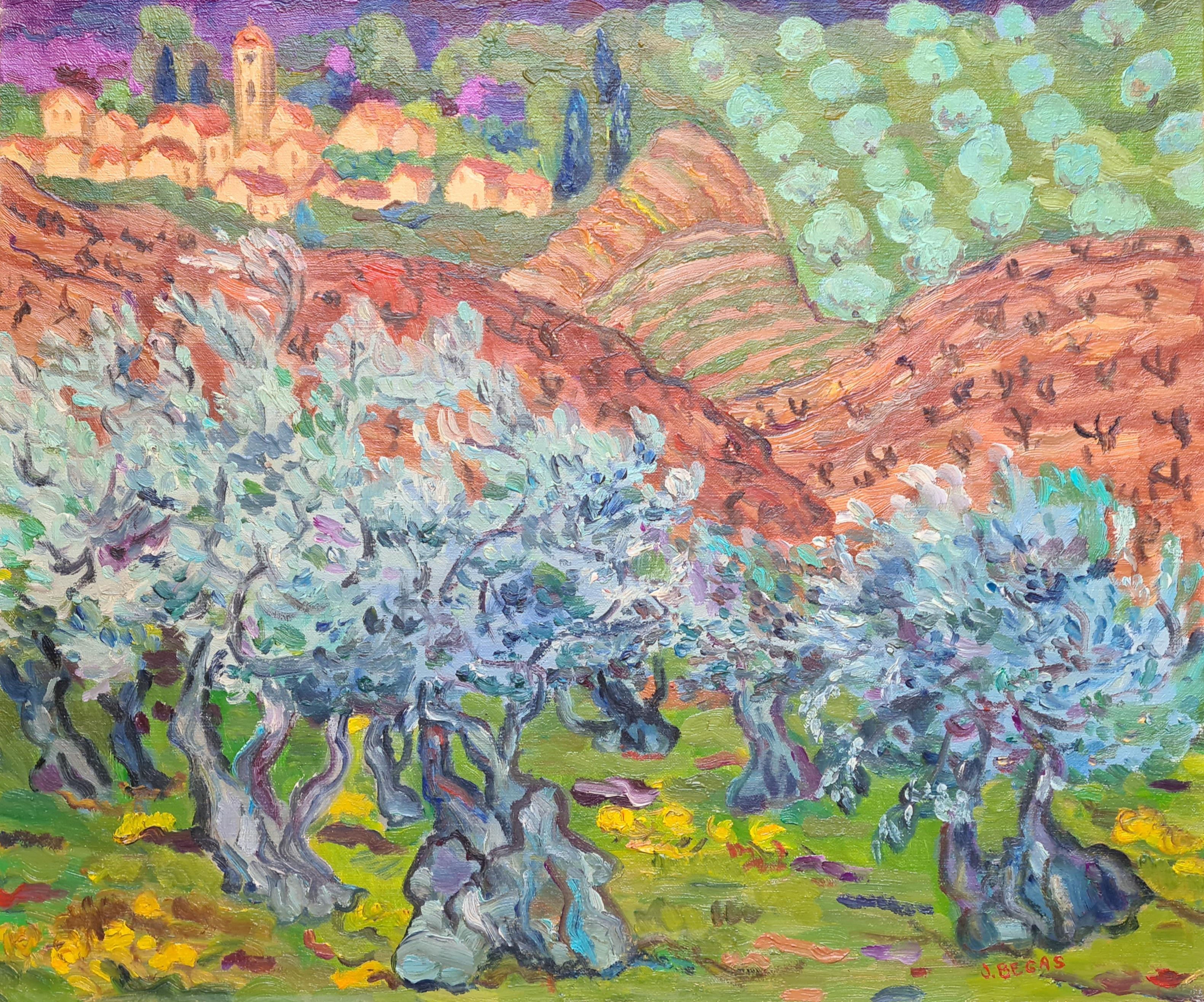 Les Oliviers, paysage rural post-impressionniste du sud de la France - Painting de Jacques Begas