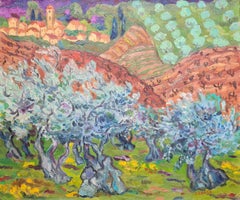 Les Oliviers, Post Impressionist Southern French Rural Landscape. Oil on Canvas.