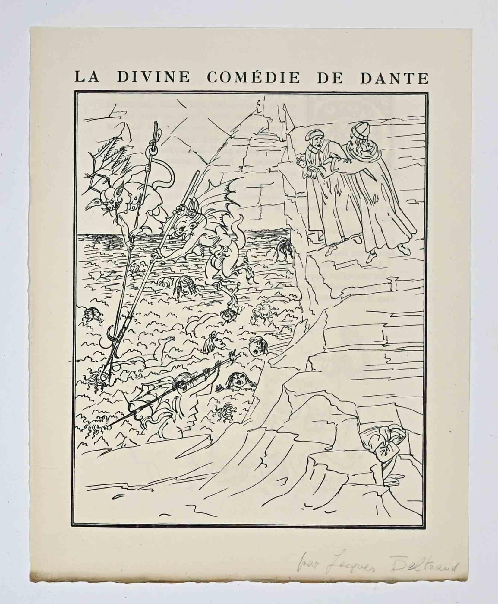 The Hell of Dante - Woodcut by J. Beltrand - Early 20th Century - Print by Jacques Beltrand
