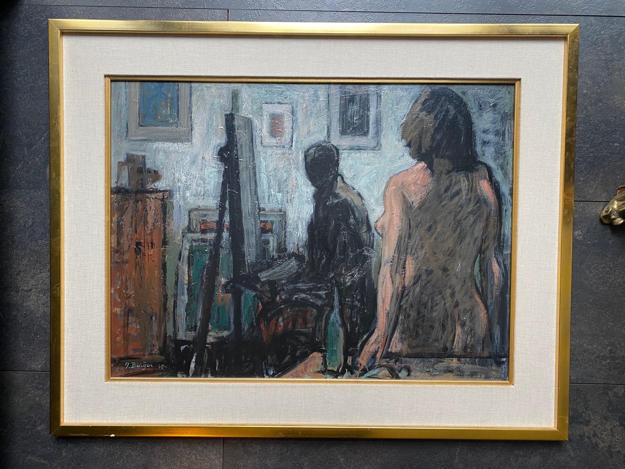 Oil on wood, 
Sold with frame
Total size with frame is 71,5x90,5 cm 
Jacques Berger is a Swiss artist born in 1902 and died in 1977 