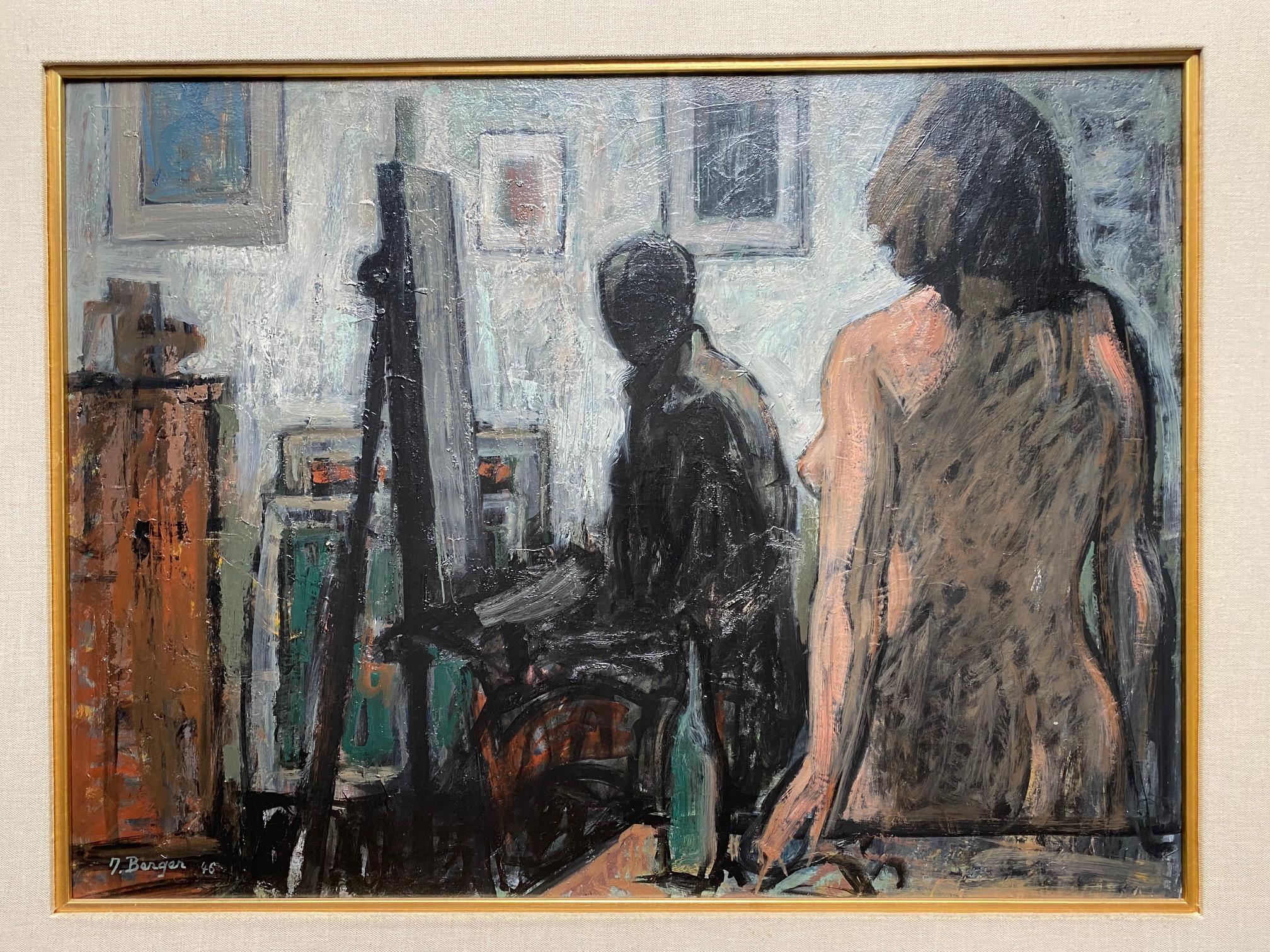 The workshop (1946) by Jacques Berger - Oil on wood 53x71 cm For Sale 1