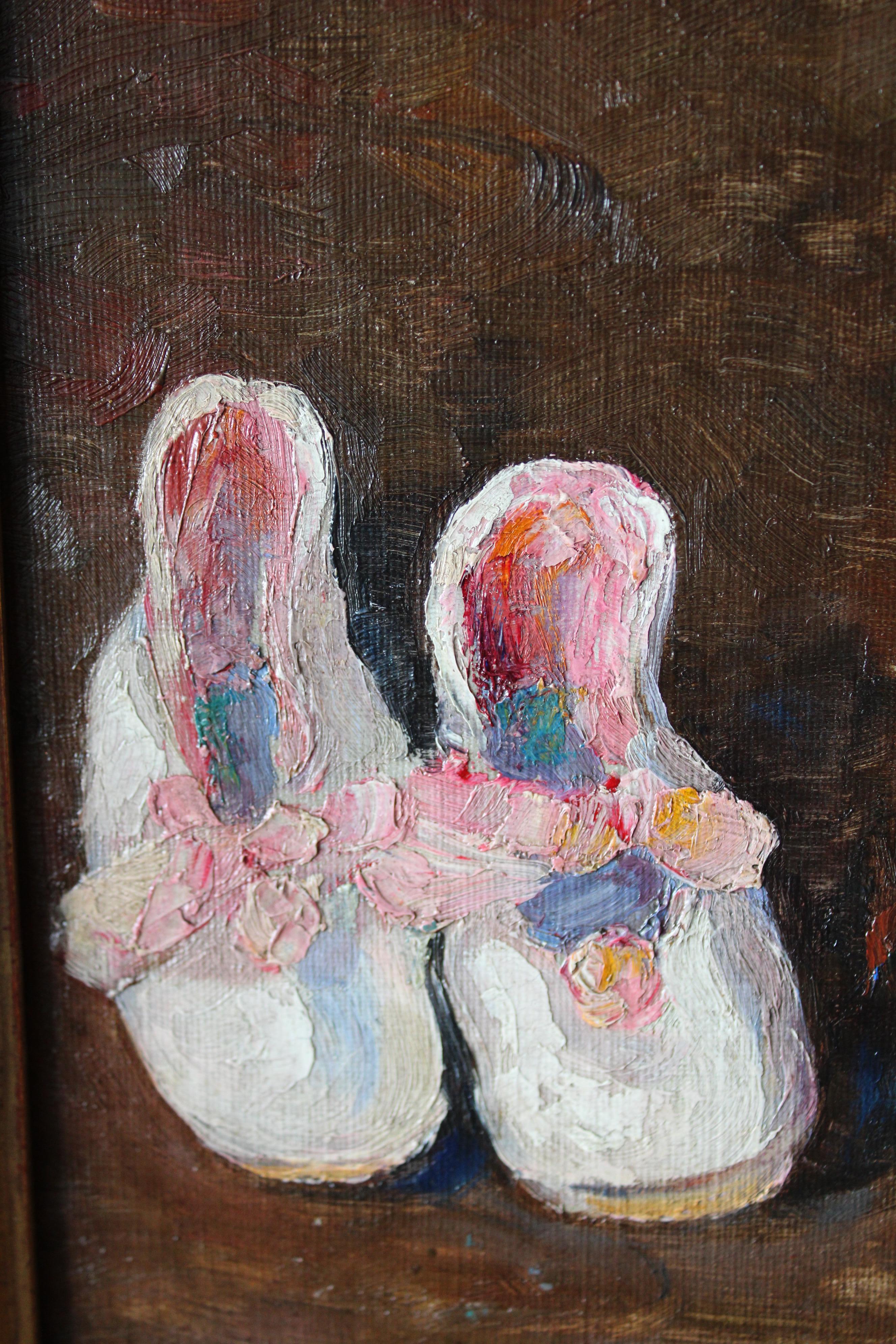 Antique Still Life of shoes, shoes painting, impressionist shoes, boots painting For Sale 2