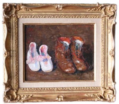 Antique Still Life of shoes, shoes painting, impressionist shoes, boots painting