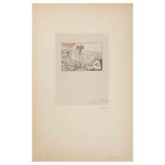 Paysage - gravure sur bois de Jacques Bethand - Début du 20e siècle