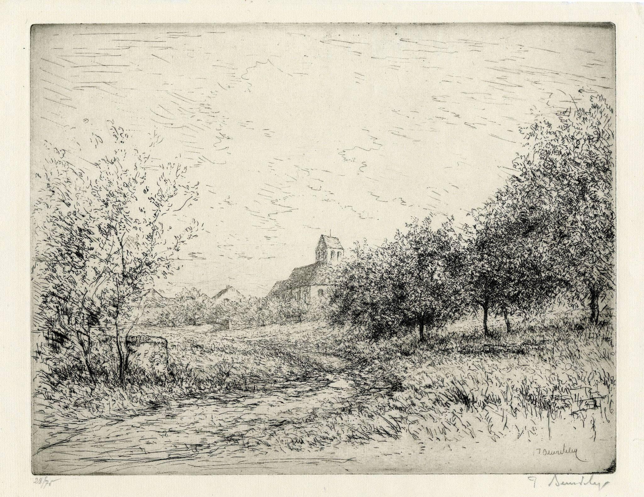 Jacques Beurdeley Landscape Print - Le chemin de l'eglise