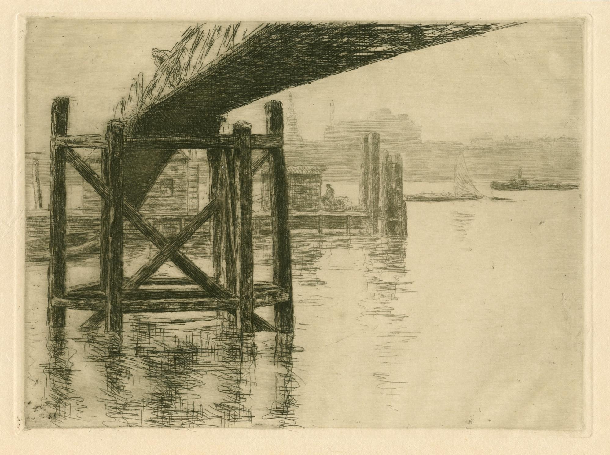 "Sur la Tamise" original etching  Thames River - Print by Jacques Beurdeley
