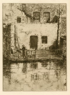Jacques Beurdeley - "Un coin a Bruges" original etching "Un coin a Bruges" original etching