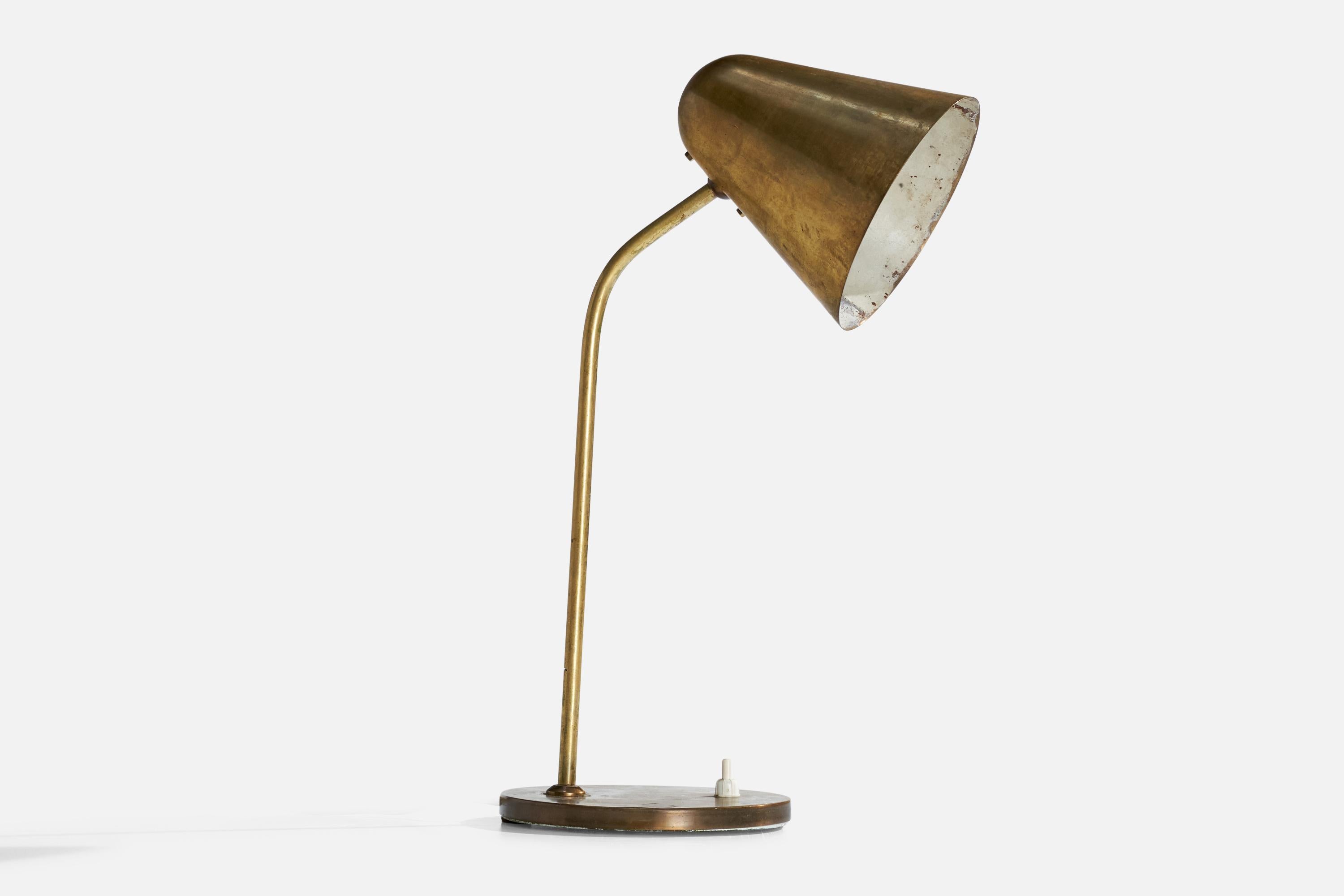 Verstellbare Tischlampe aus Messing, Jacques Biny, Frankreich, um 1950.

Abmessungen der Lampe mit Schirm (Zoll): 17